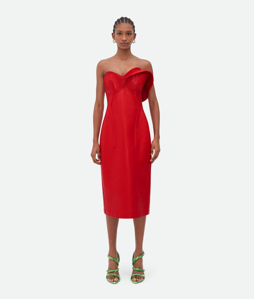 Bottega Veneta® Women’s Shiny Leather Bustier Dress in Poppy. Shop