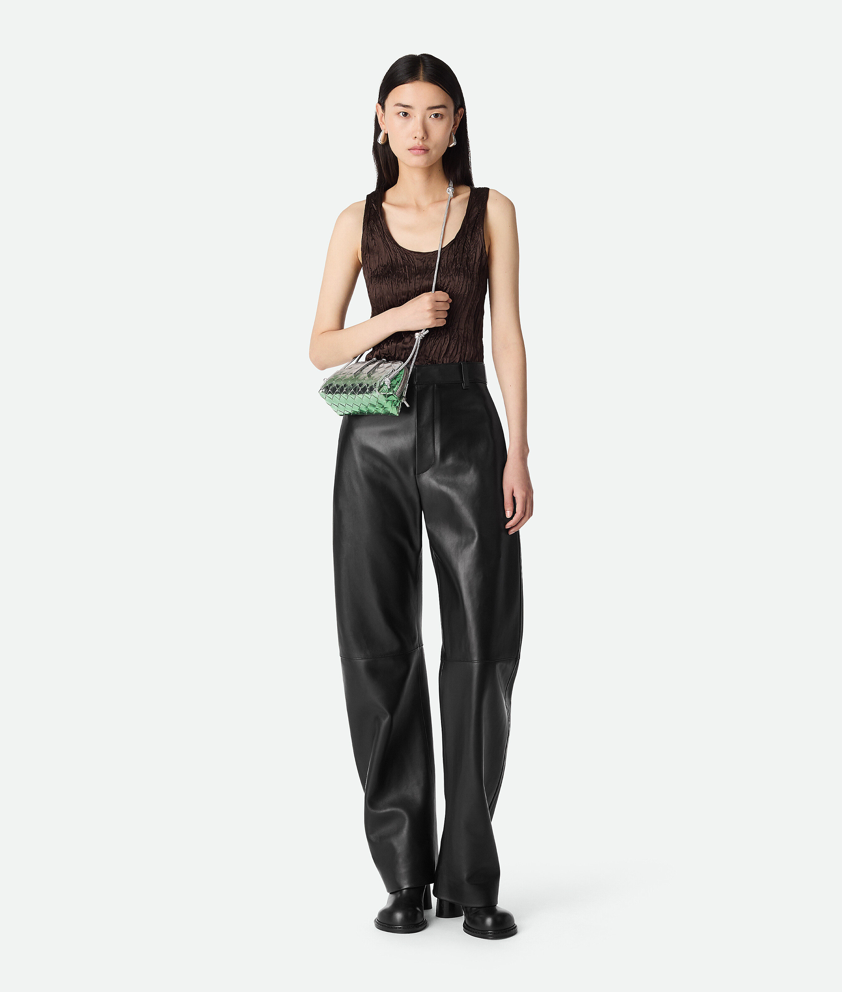 Bottega Veneta Pochette Concert In Silver/fresh Mint