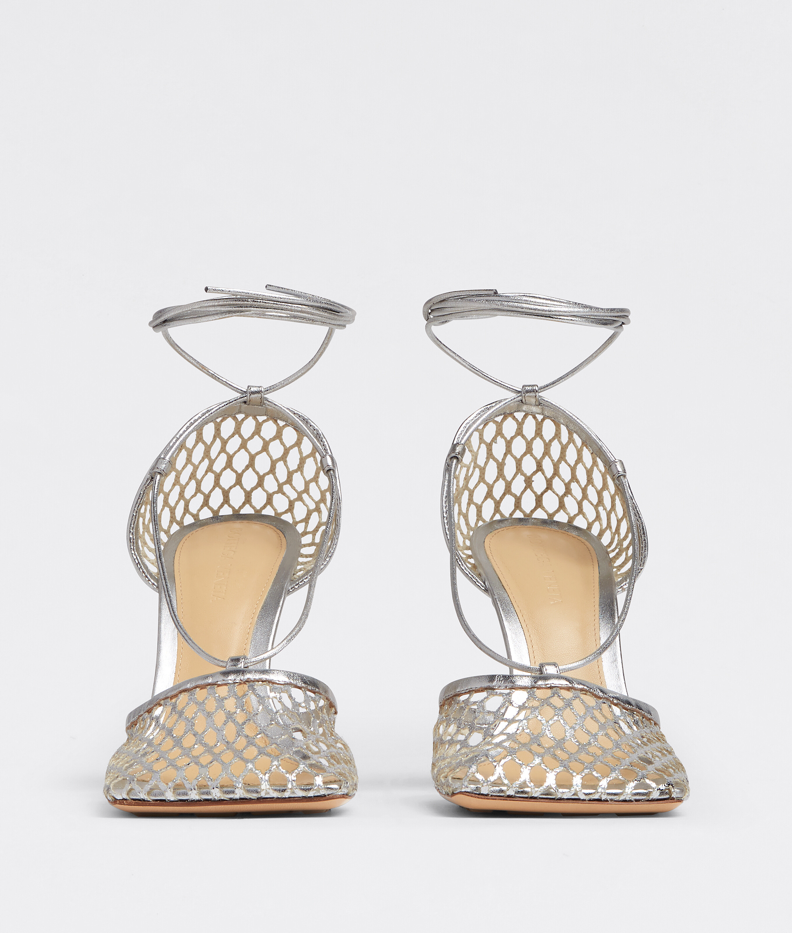 Bottega Veneta Stretched Lace-up Sandals In Silver