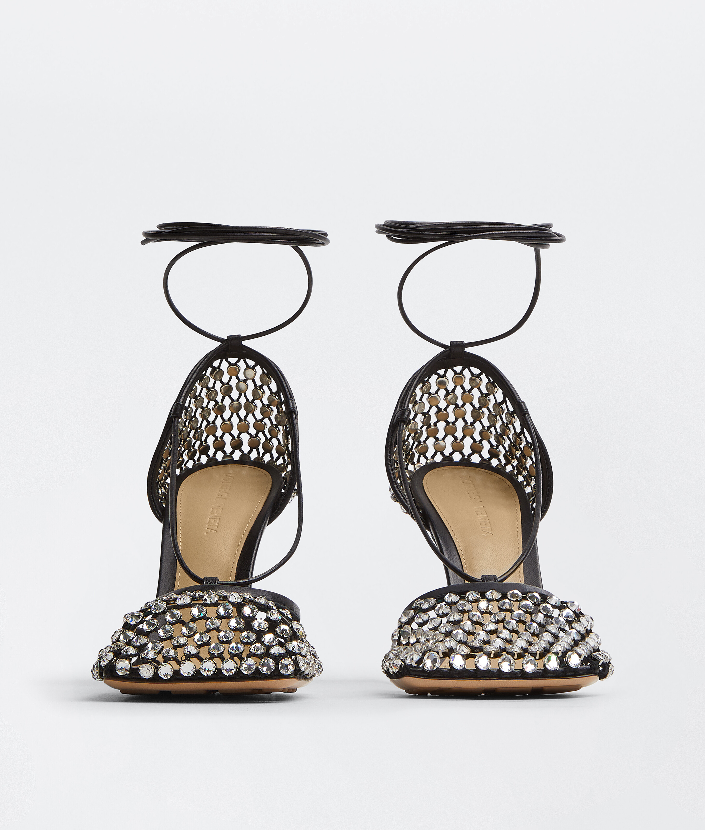 Shop Bottega Veneta Sparkle Stretch Lace-up Sandal In Noir