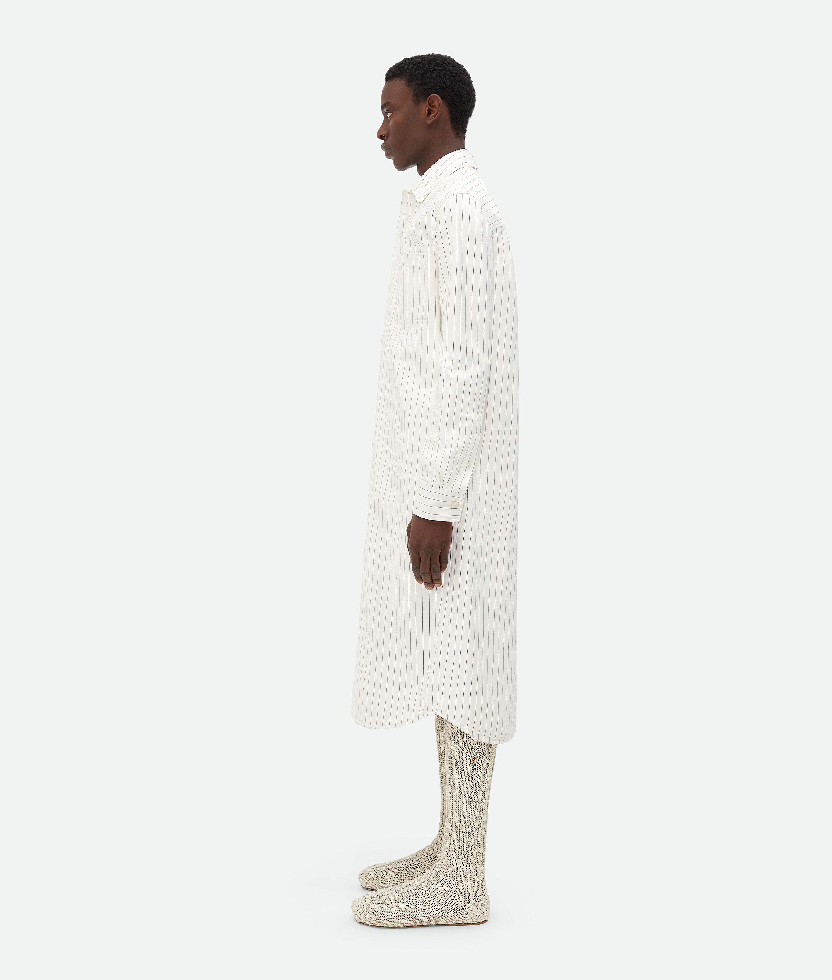 Bottega Veneta Printed Leather Pinstripe Long Shirt In White