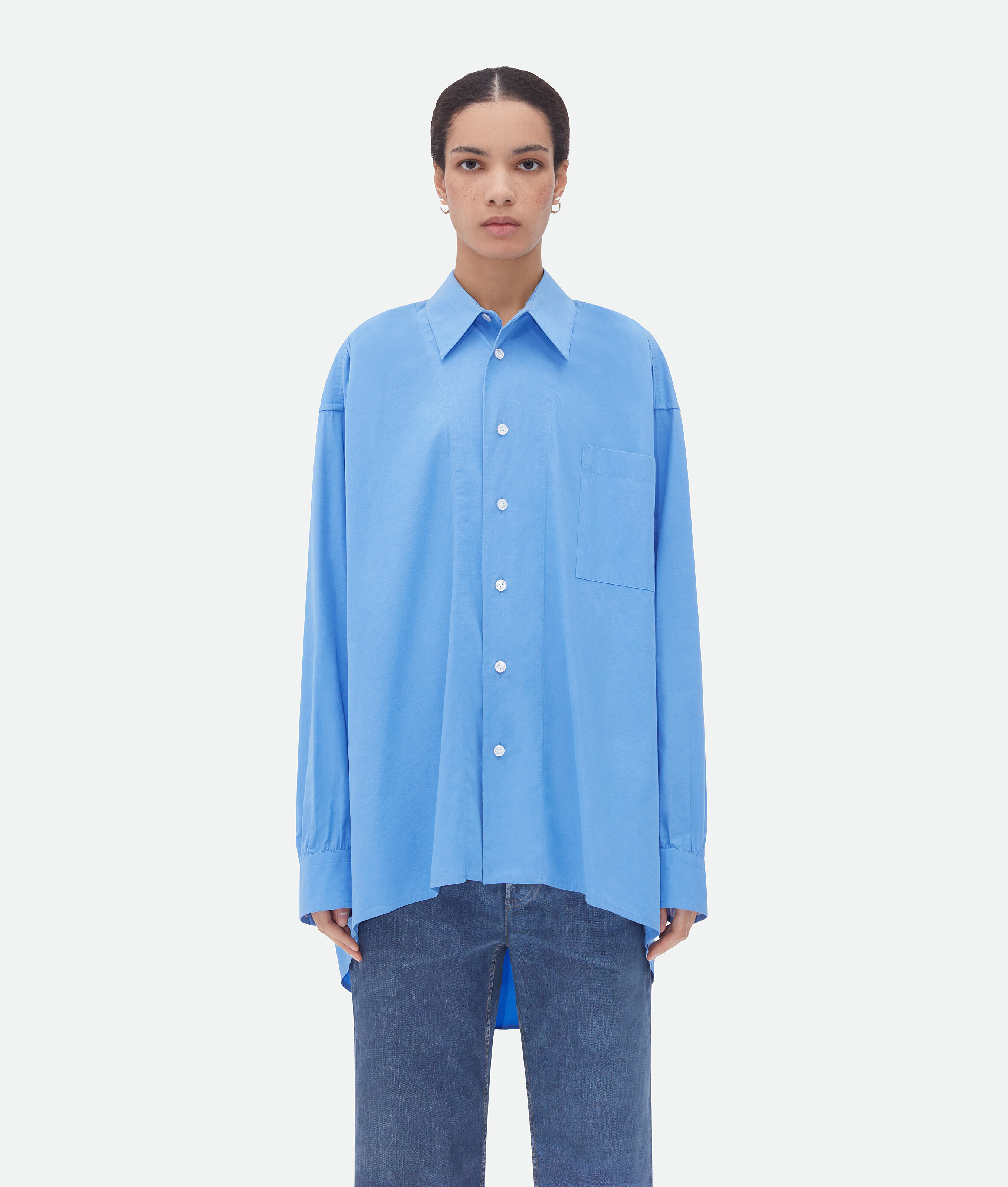 Bottega Veneta Compact Cotton Shirt In Blue