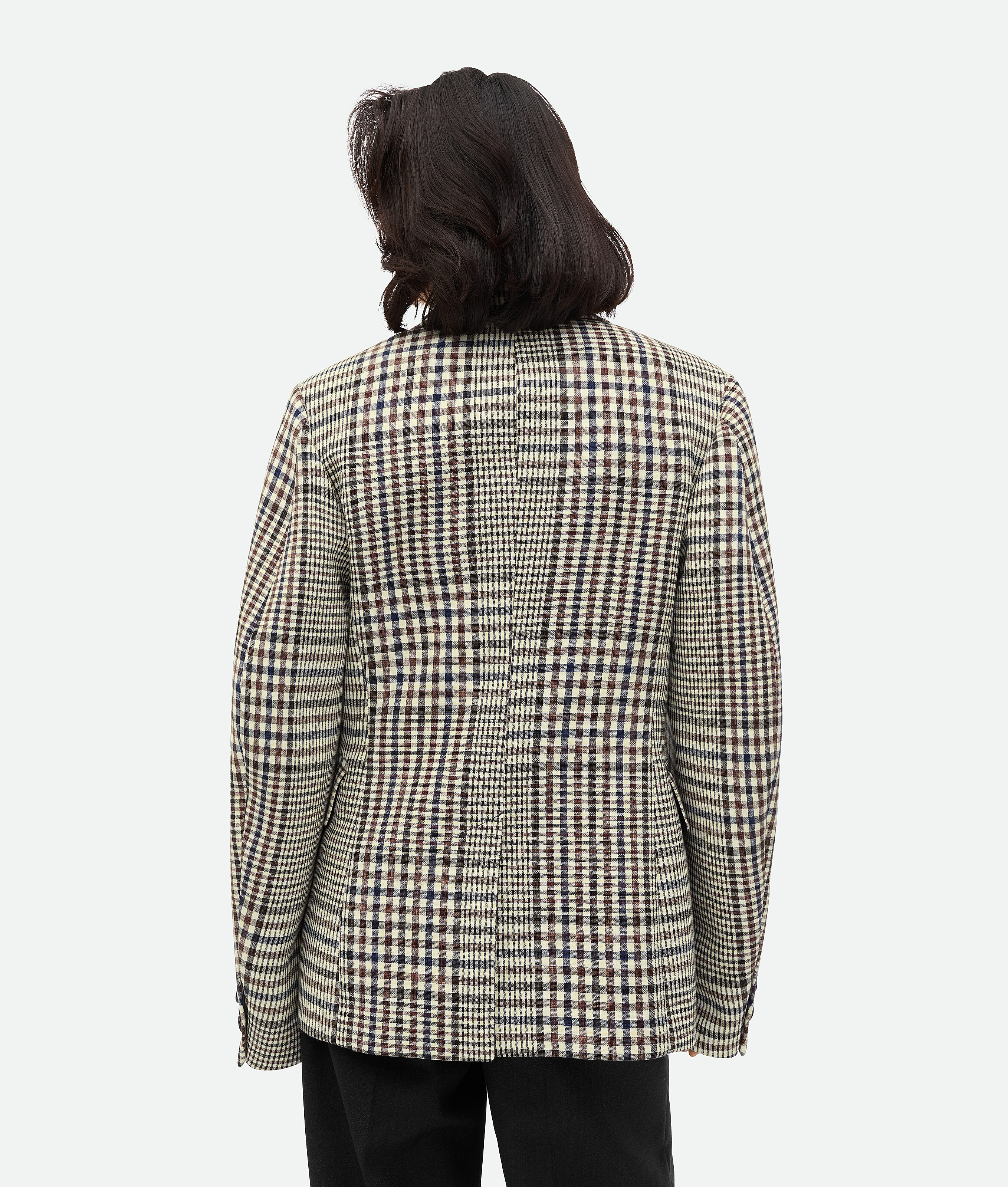 Bottega Veneta Structured Check Cotton Jacket In Pollen/brown/navy