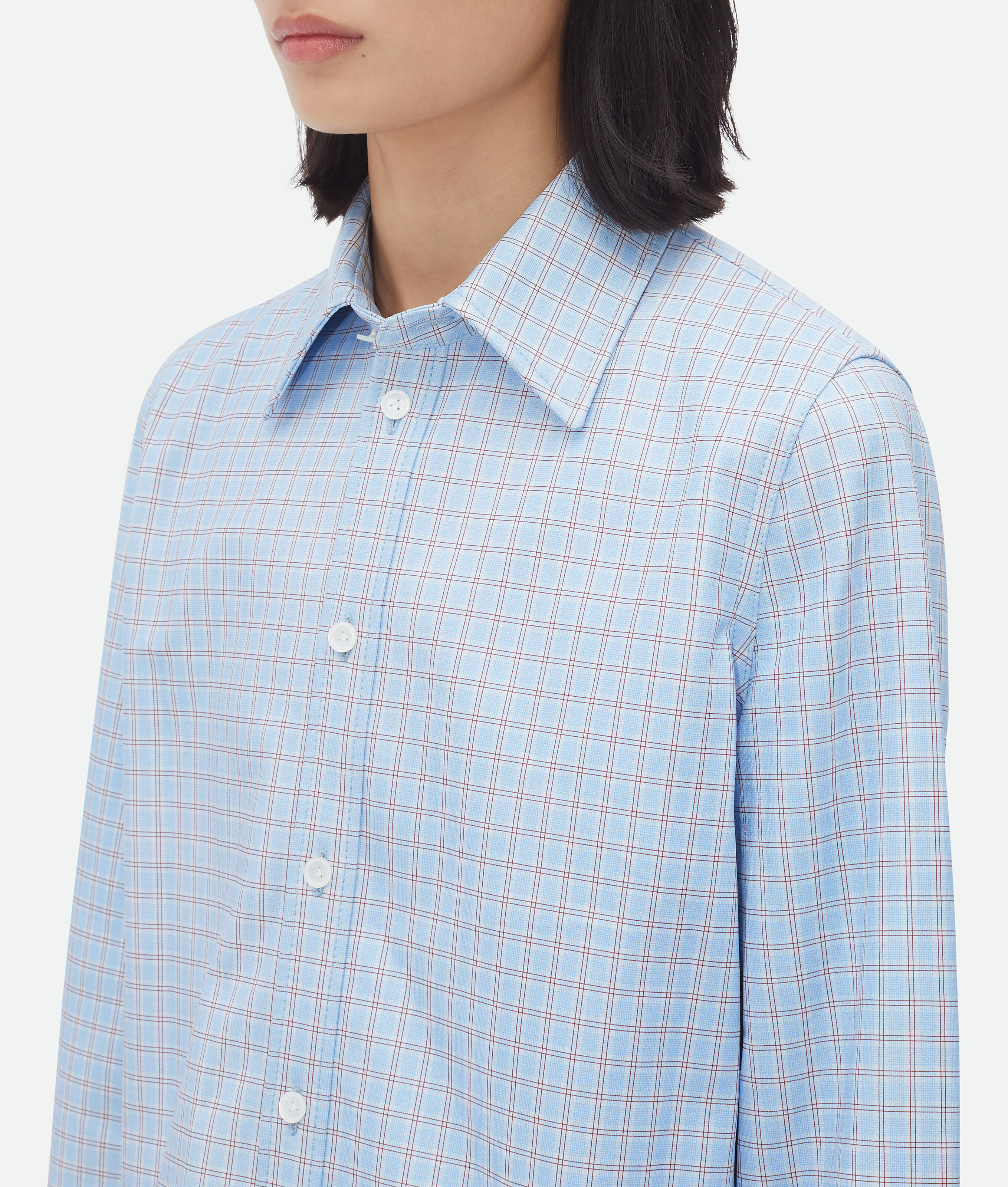 Bottega Veneta Printed Leather Check Shirt In Blue