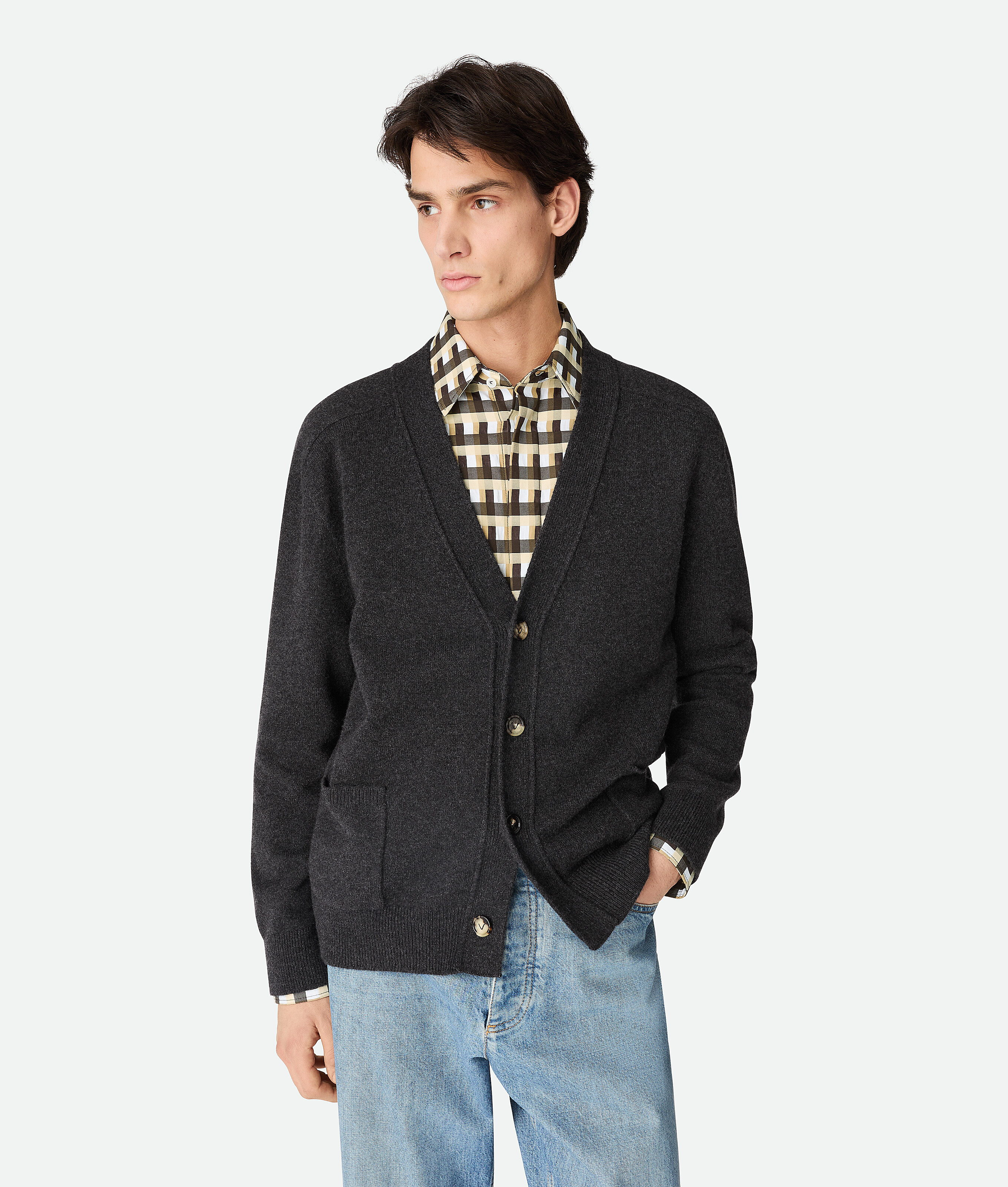 Bottega Veneta Cashmere Cardigan - Grey - Man - L - Cashmere, Polyamide & Elastane