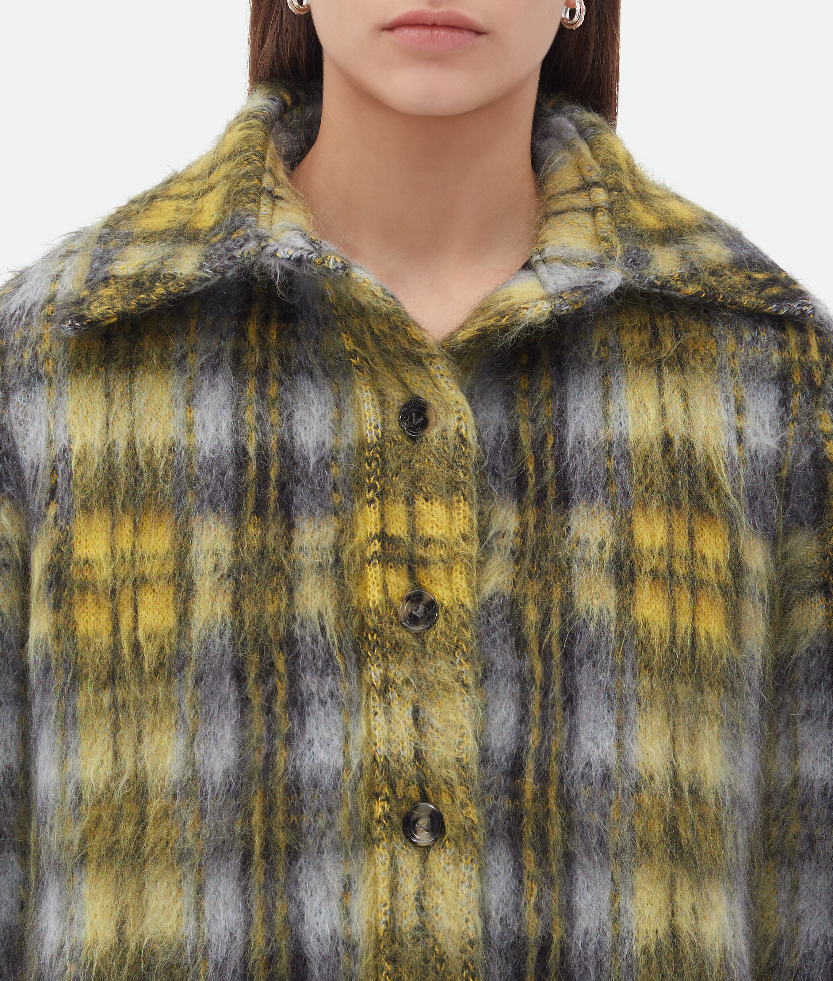 Bottega Veneta Plaid Wool Casual Jacket In Yellow