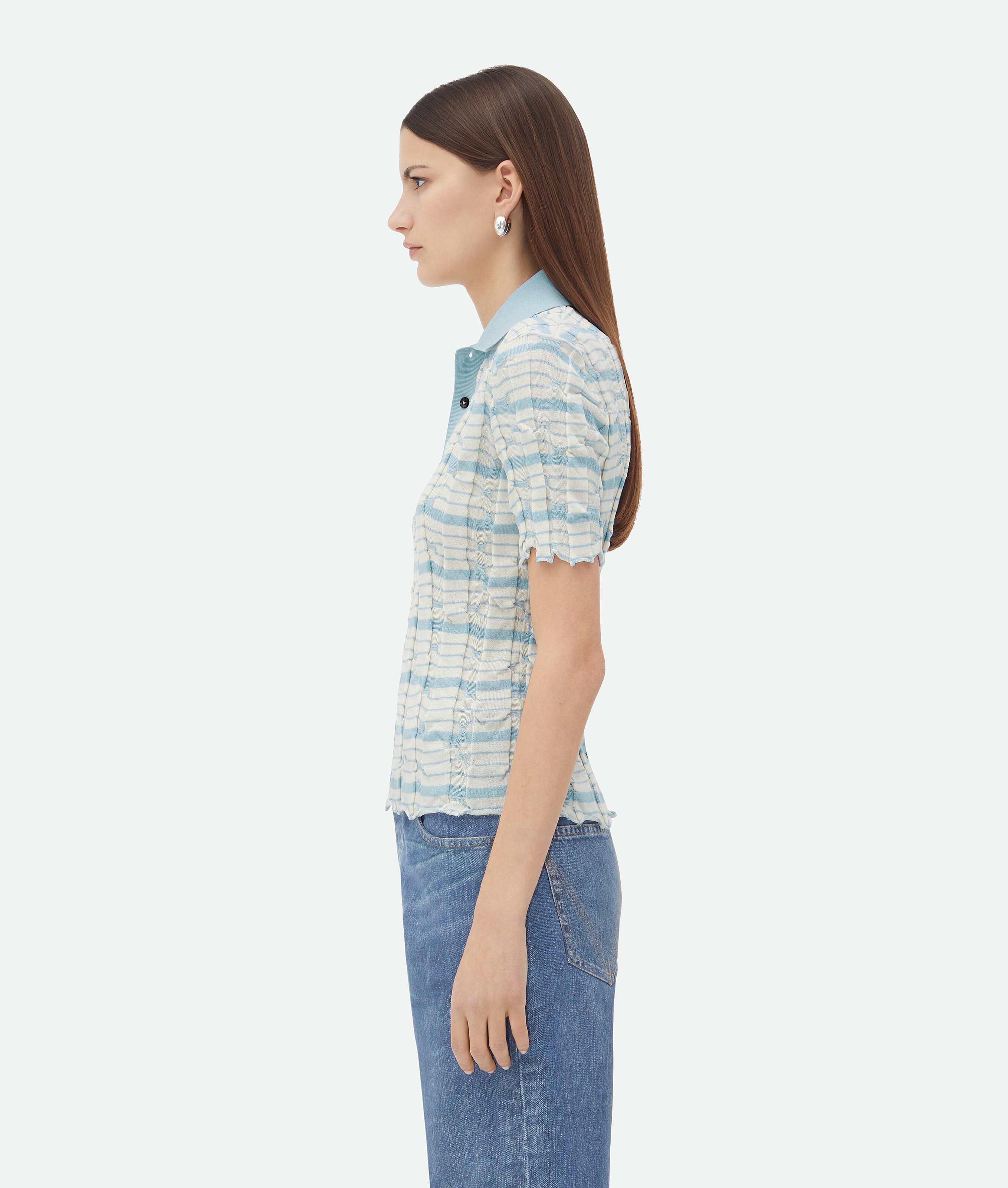 Bottega Veneta Distorted Stripe Cotton Polo In White