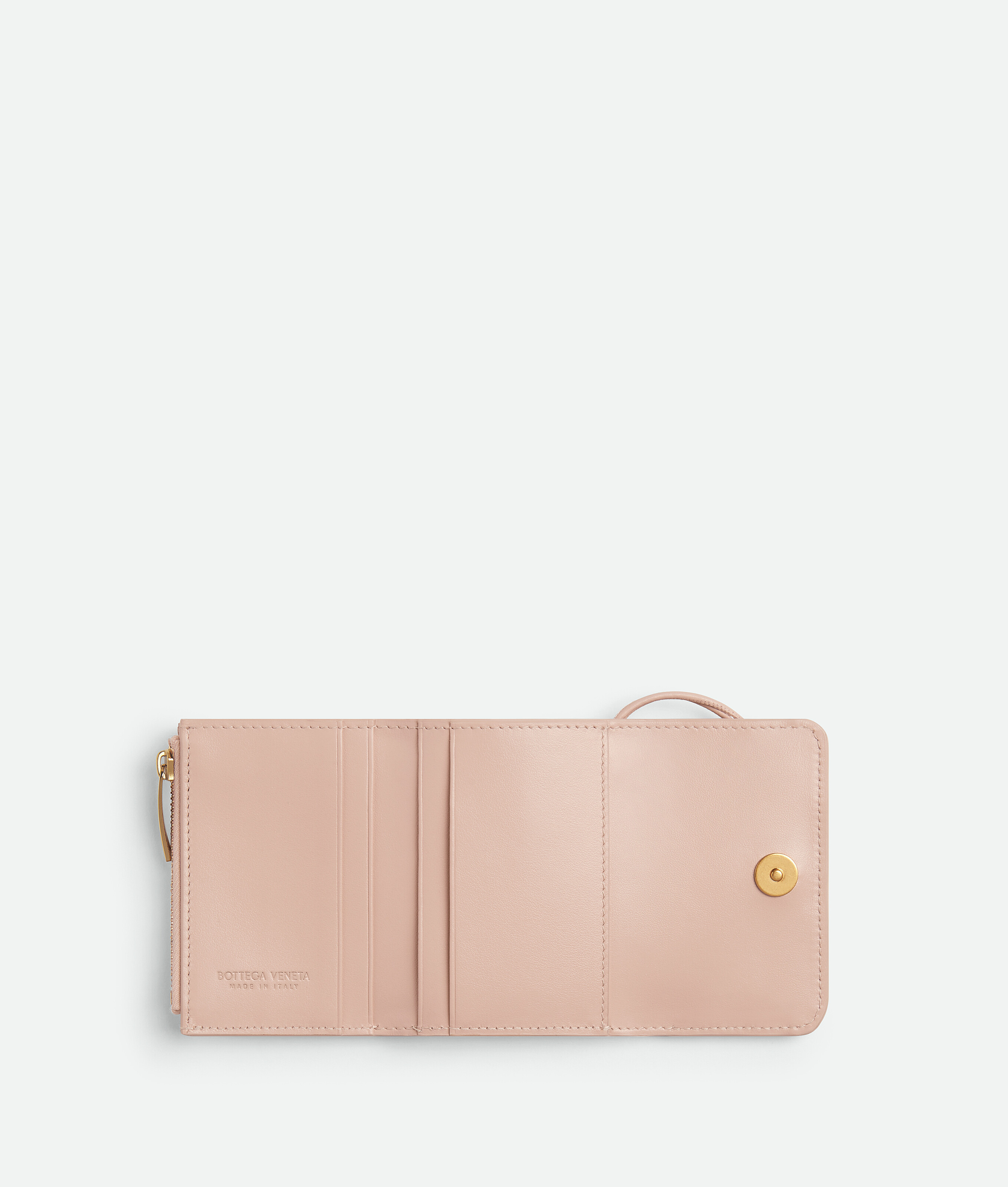 Shop Bottega Veneta Andiamo Tri-fold Zip Wallet In Pink