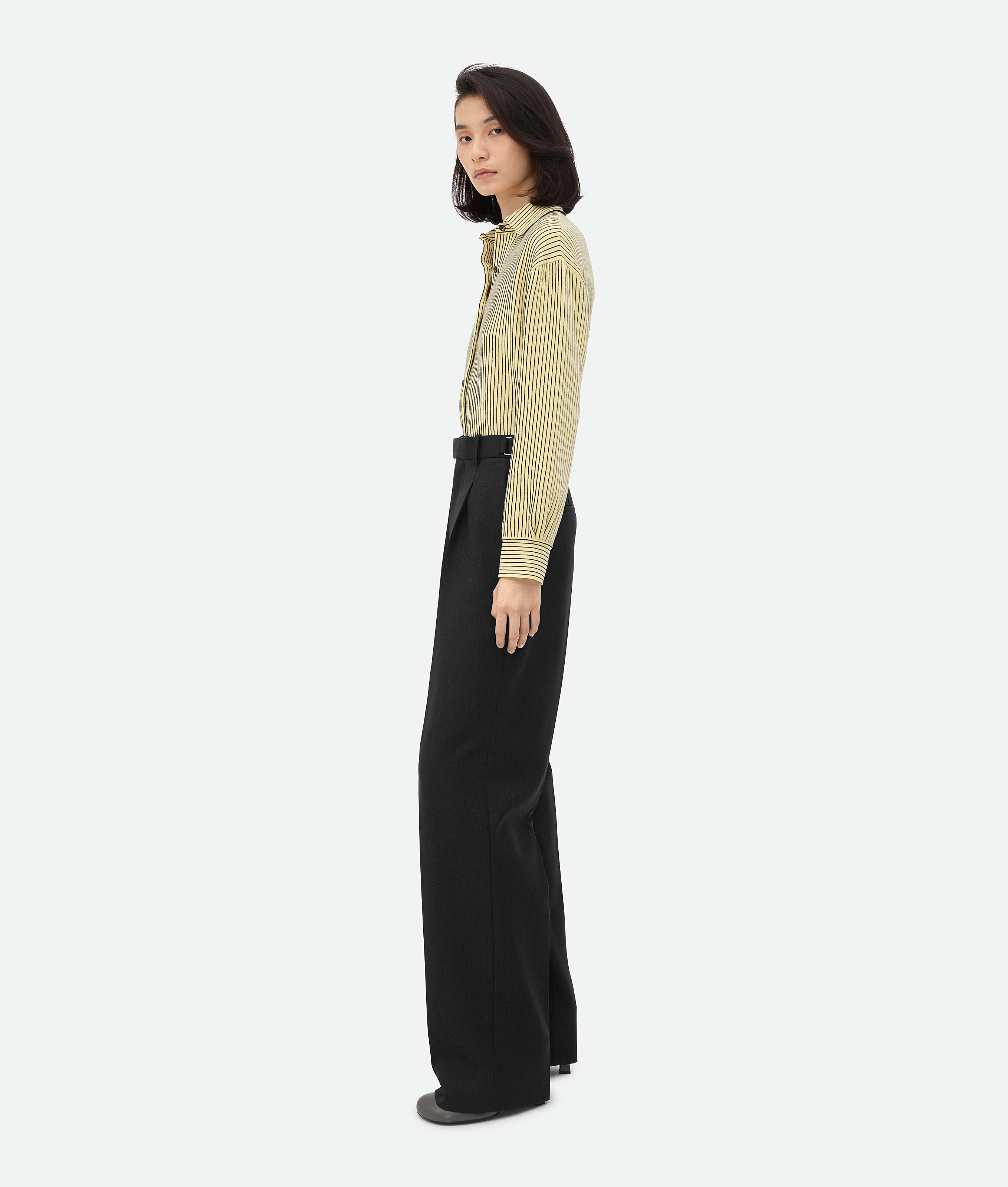 Bottega Veneta Striped Wool Trousers In Black/dark Blue