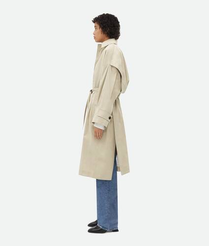 Cotton Silk Cape Trench With Check Lining