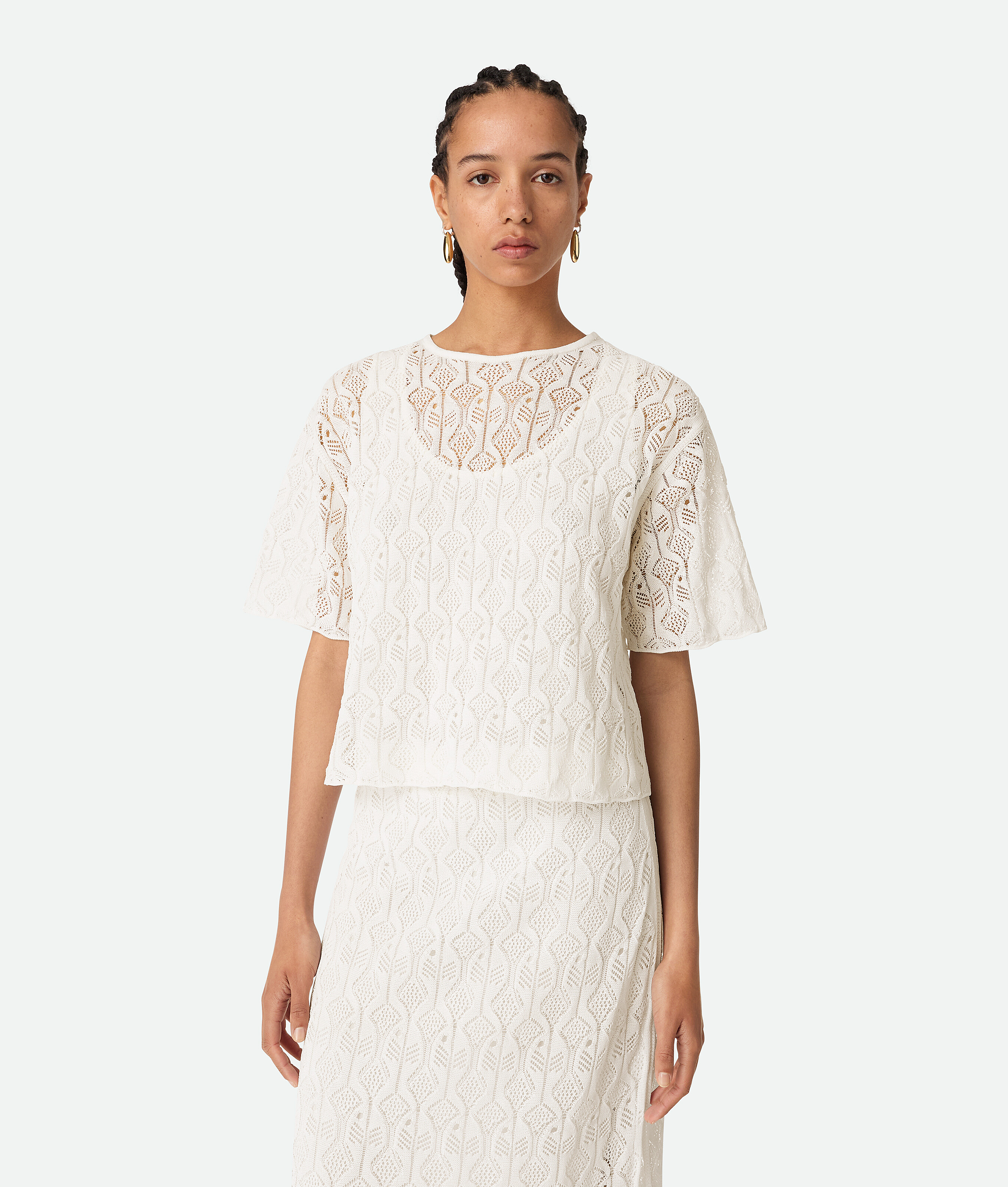 Bottega Veneta Top Fish In Pizzo Di Seta E Cotone - Bianco - Donna - XL - Cotone & Seta