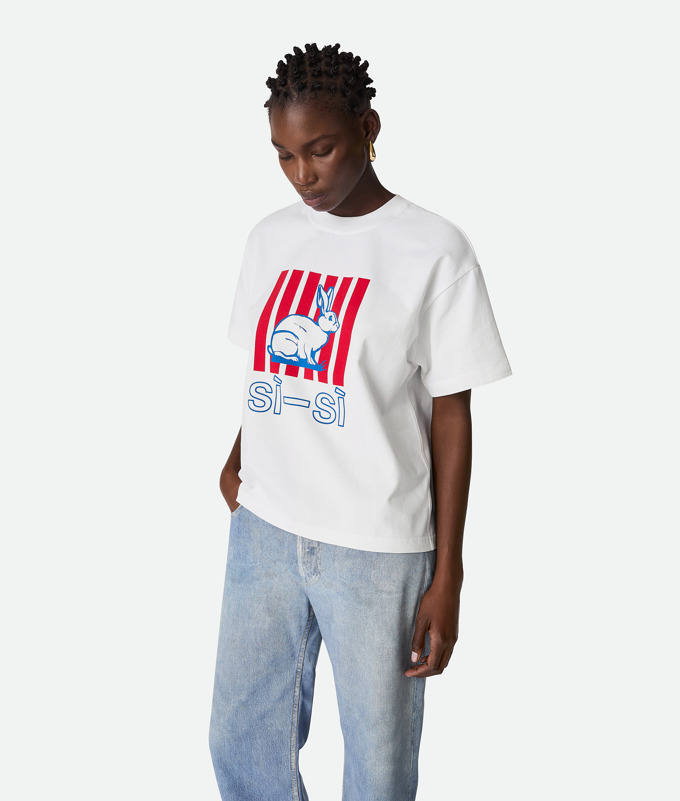 Bottega Veneta Bedrucktes T-shirt Aus Baumwolljersey In White