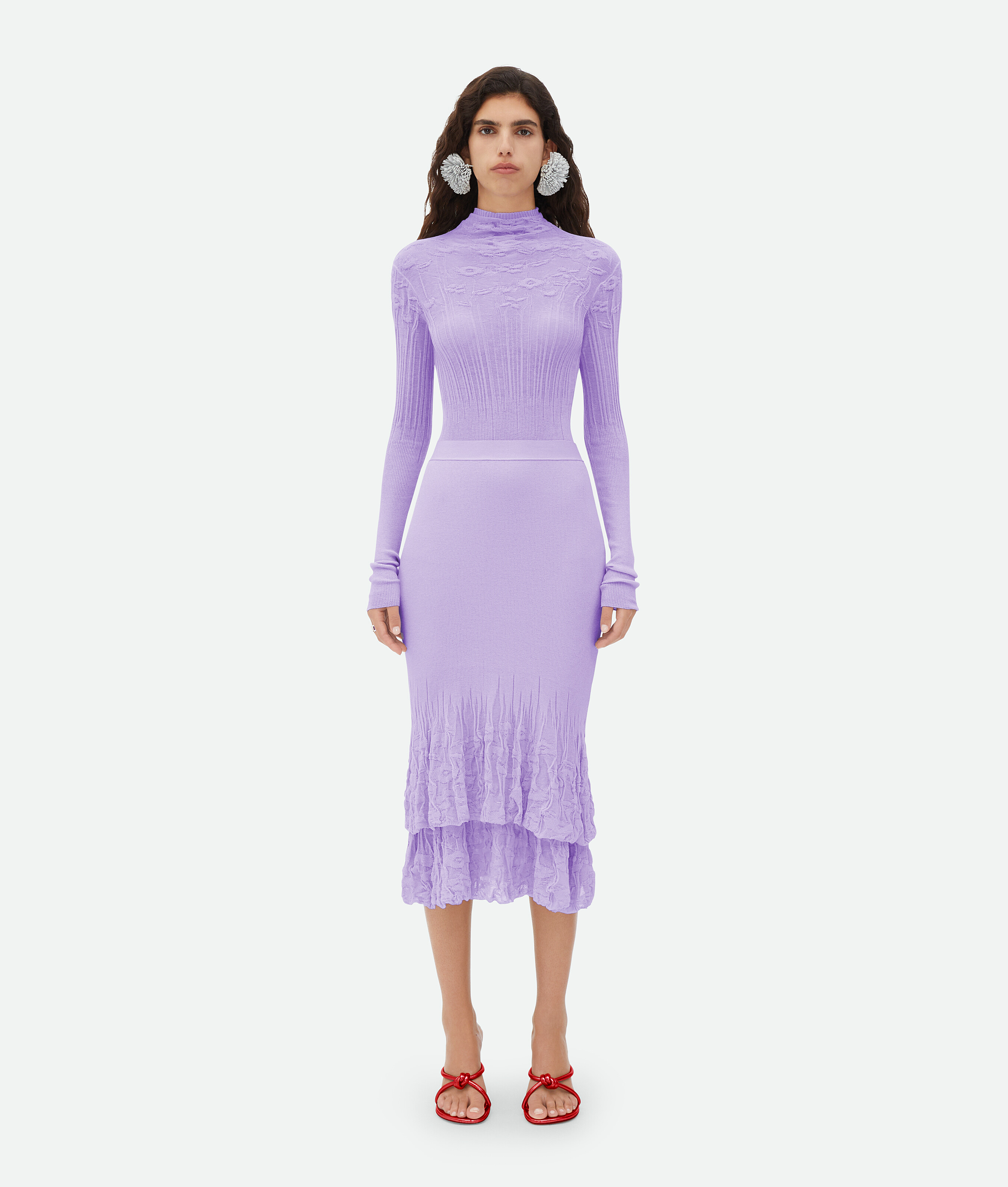 Shop Bottega Veneta Cotton Flowers 2 In 1 Midi Skirt In Purple
