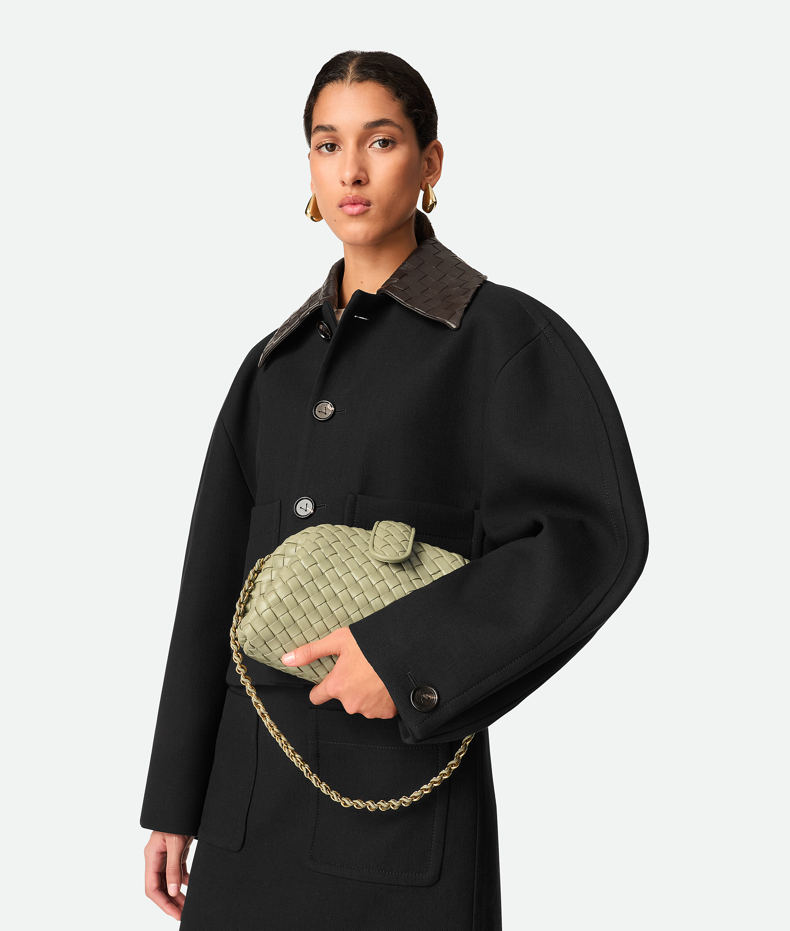 Bottega Veneta Small Leather Lauren 1980 Clutch Bag In Travertine