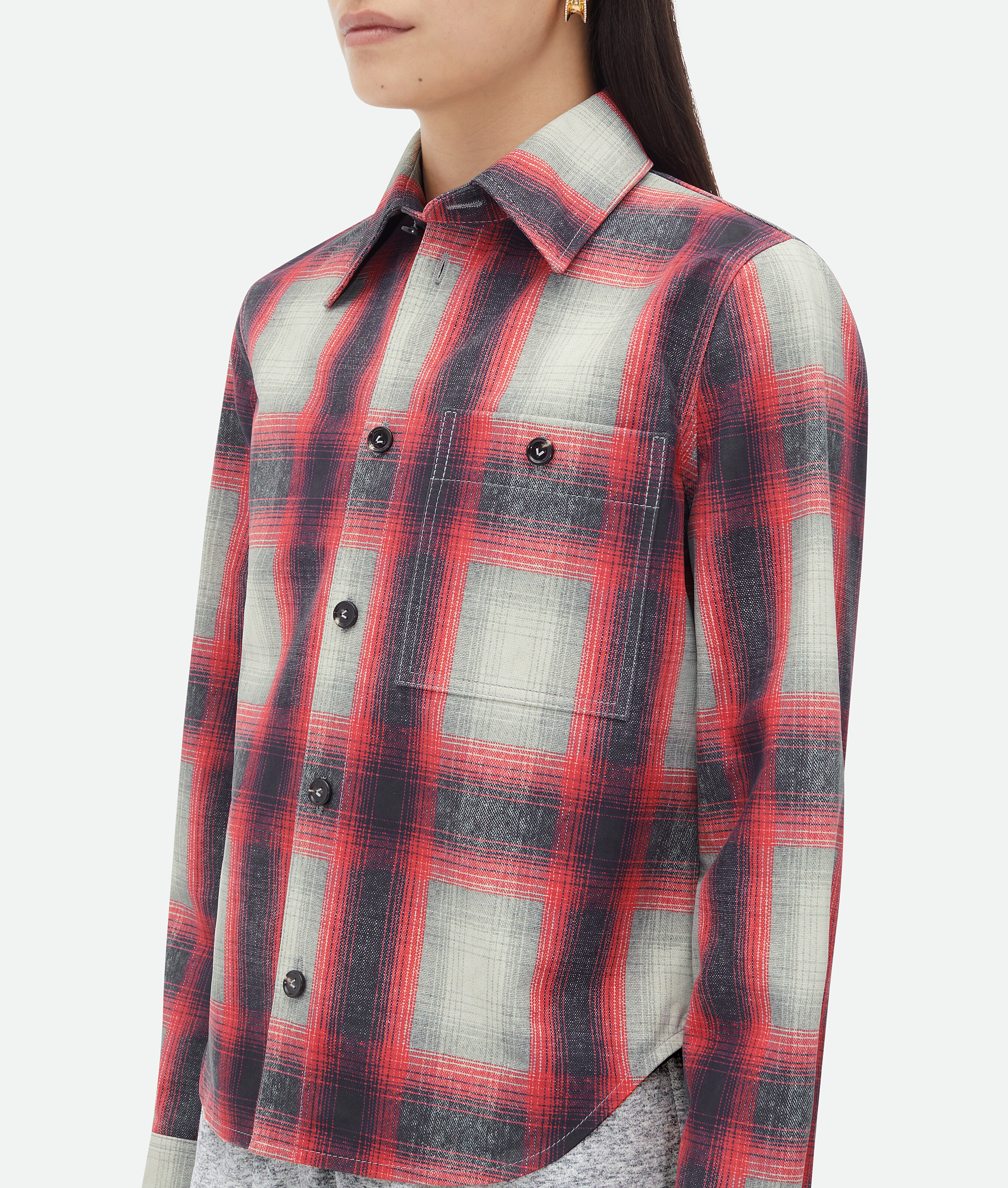 Bottega Veneta Printed Leather Check Shirt In Red