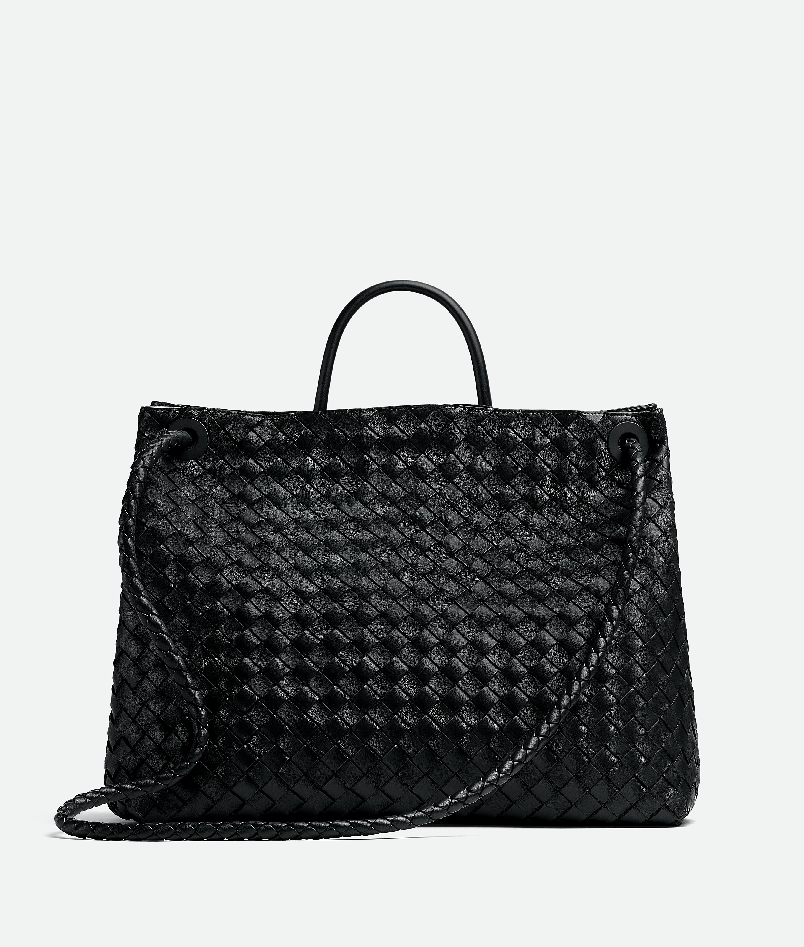 Bottega Veneta East-west Andiamo Leather Top Handle Bag In Black