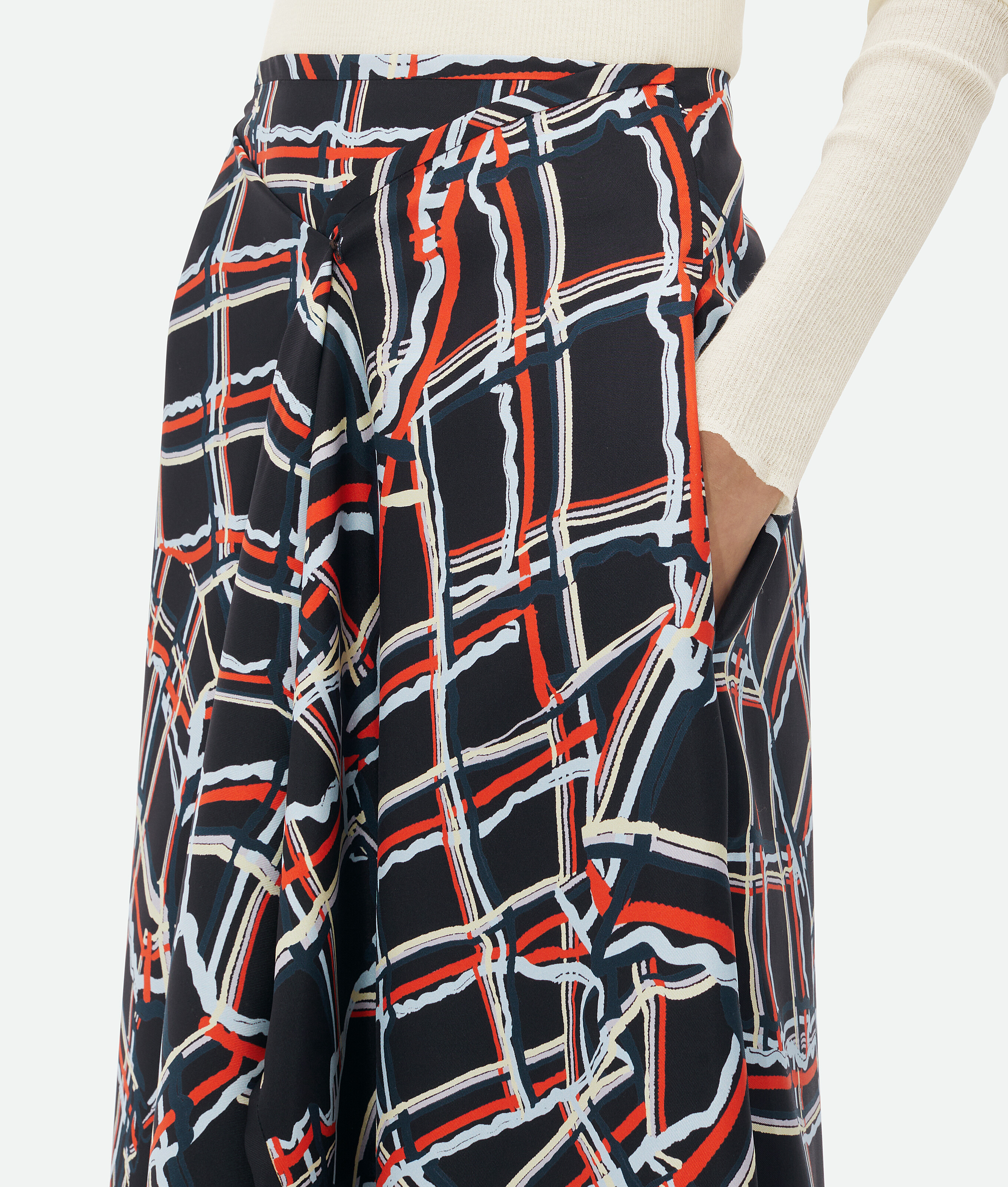 Shop Bottega Veneta Distorted Check Printed Silk Wrapped Skirt In Multicolor