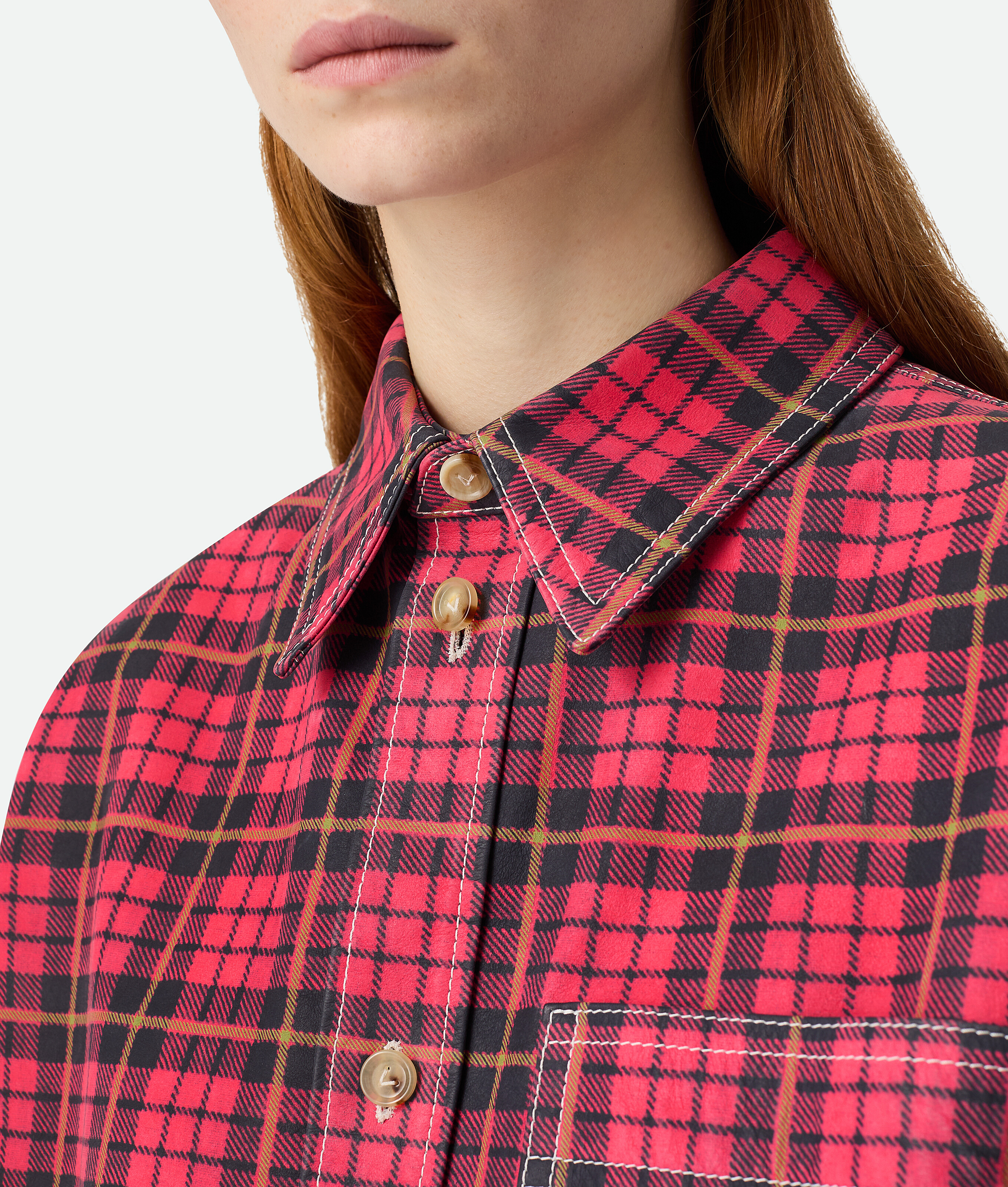 Bottega Veneta Printed Leather Shirt In Red/black