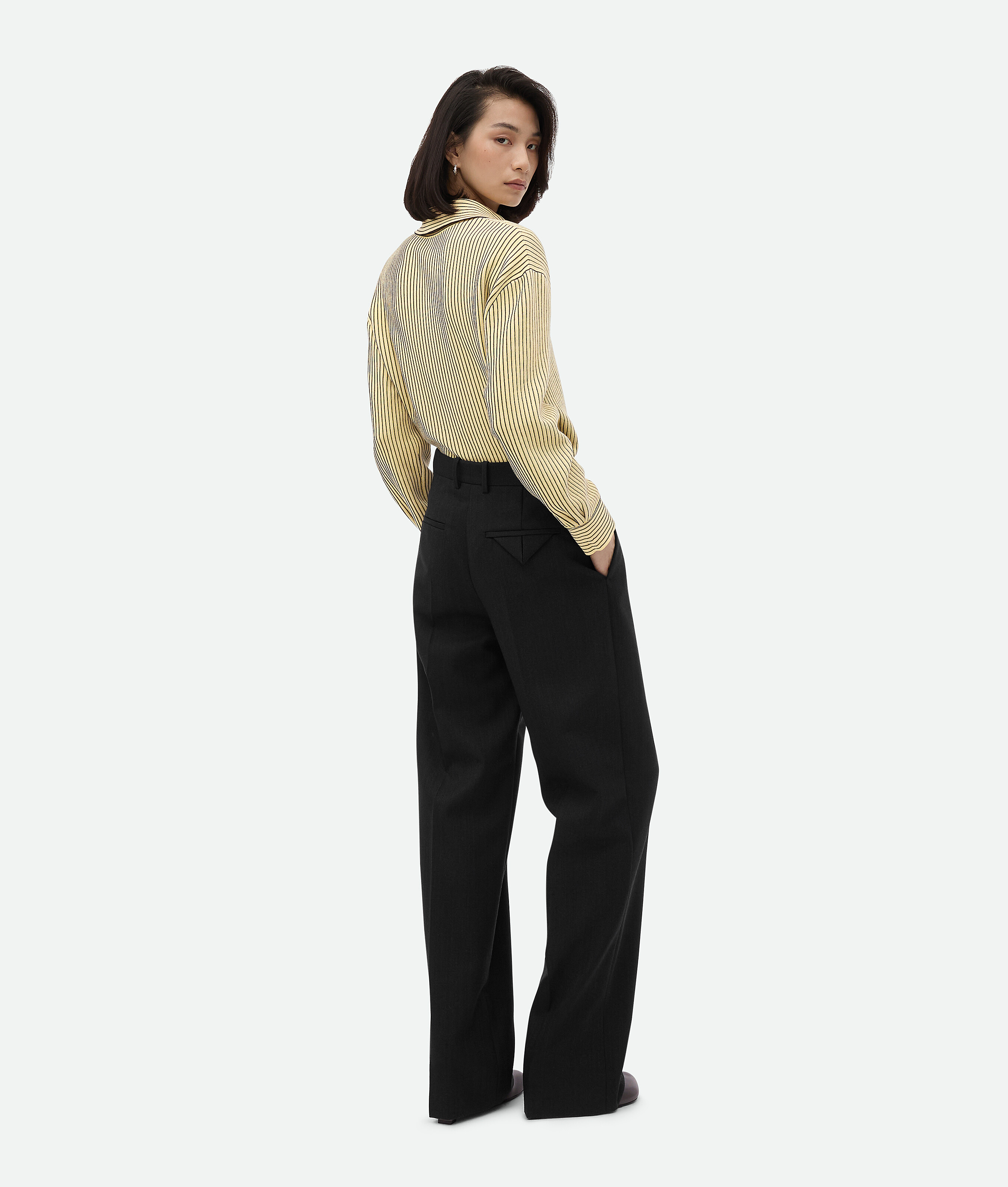 Bottega Veneta Striped Wool Trousers In Black/dark Blue