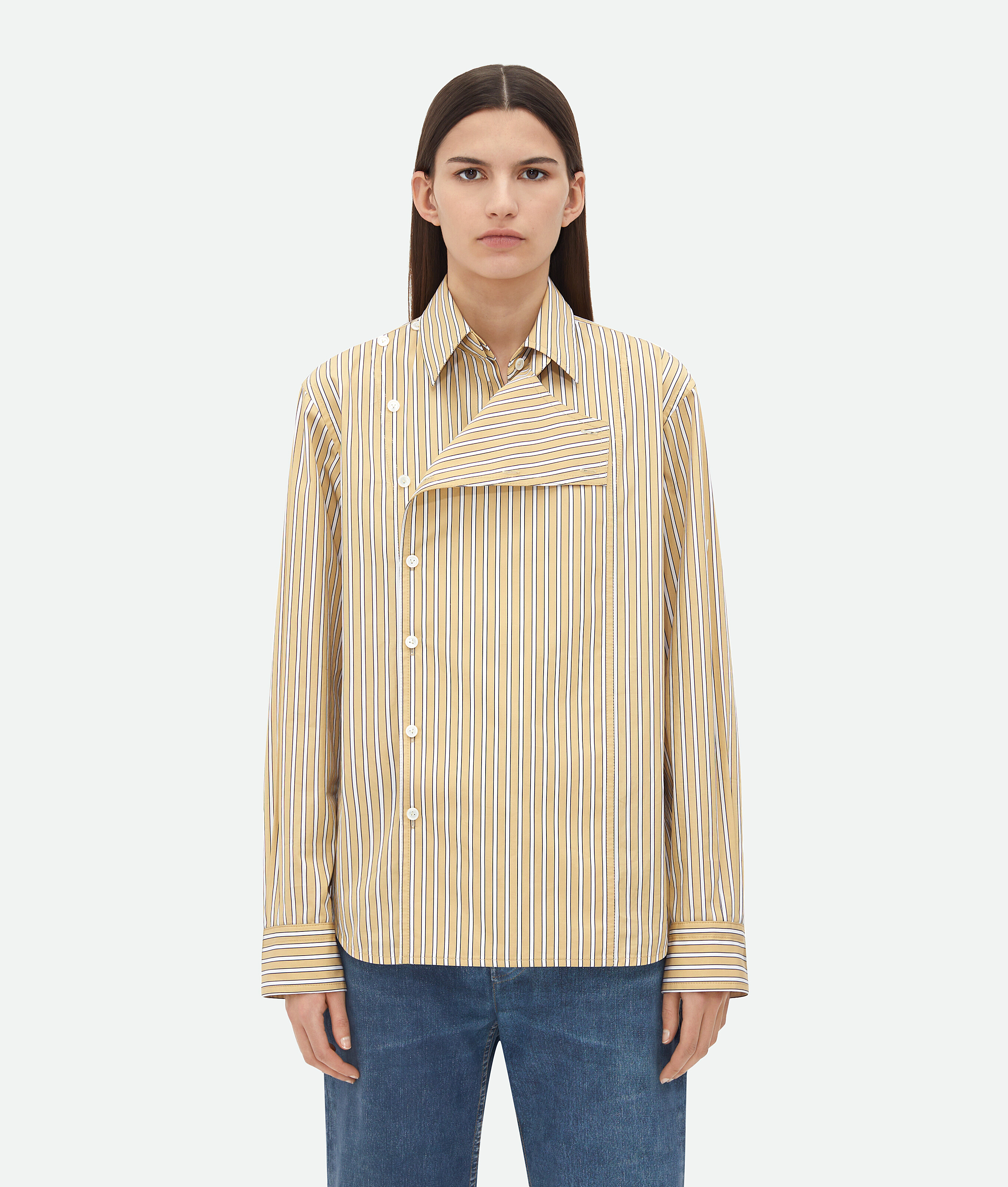 Shop Bottega Veneta Striped Poplin Shirt In Yellow/white