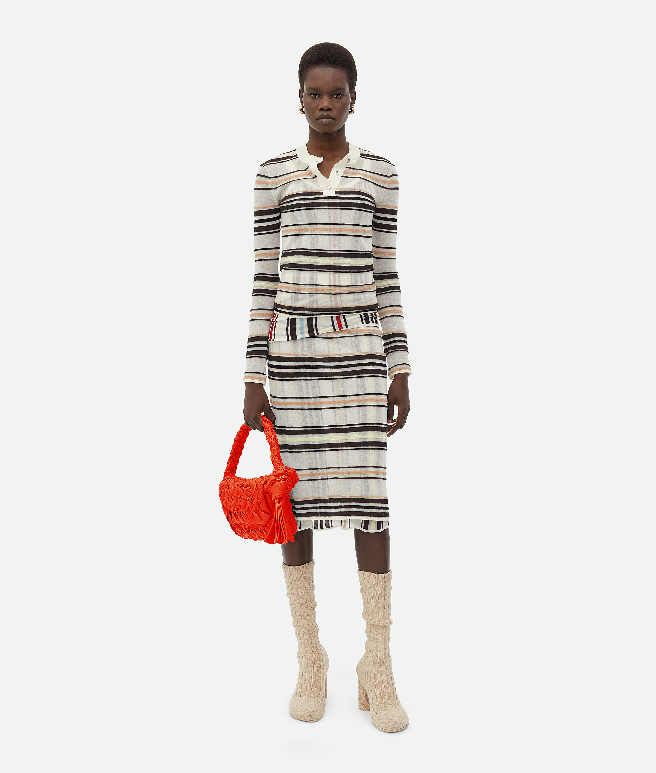 Bottega Veneta Striped Layered Skirt In Dove/yellow/nude
