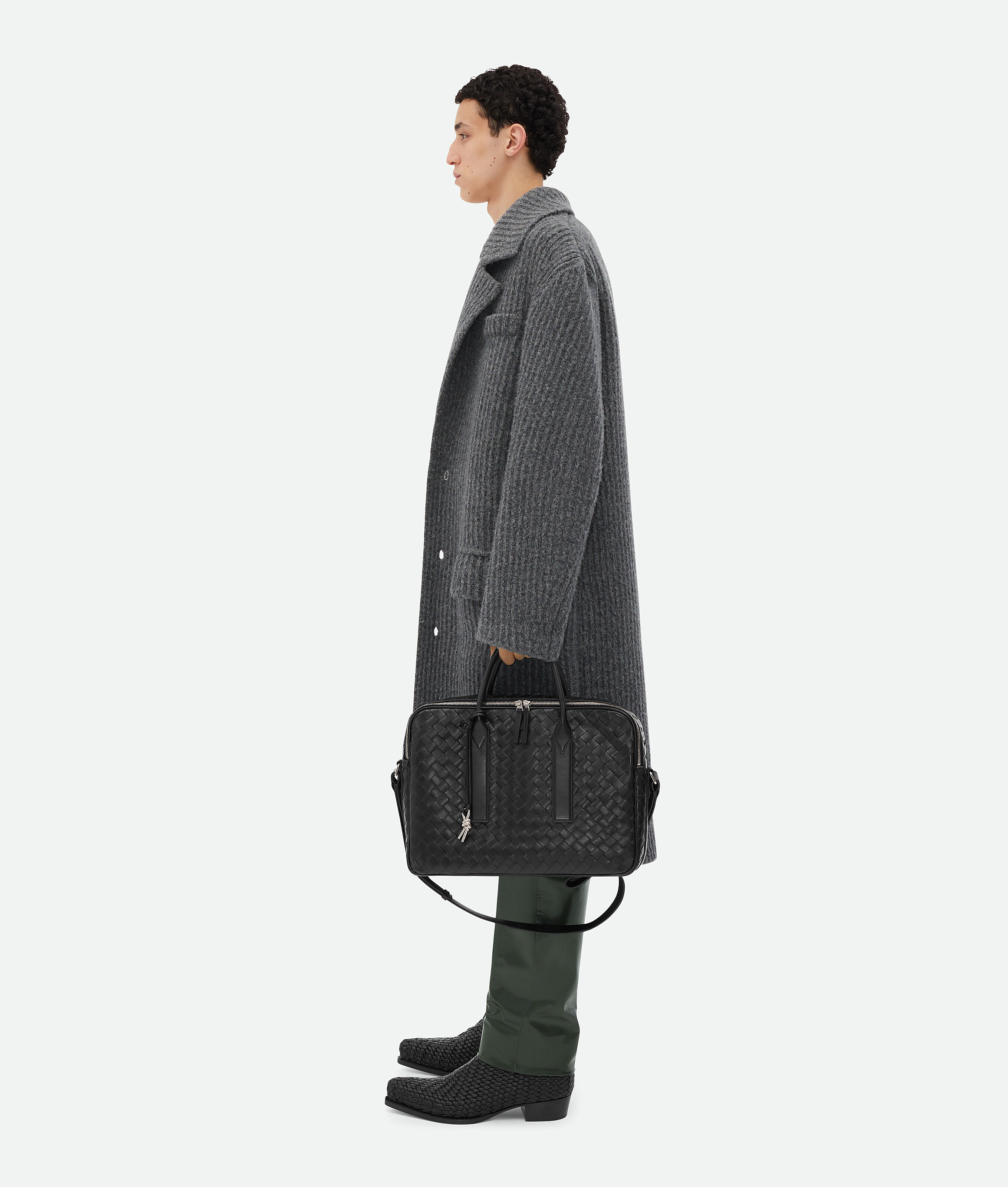 Bottega Veneta Gateway Bag In Woven Leather With Charm In Black