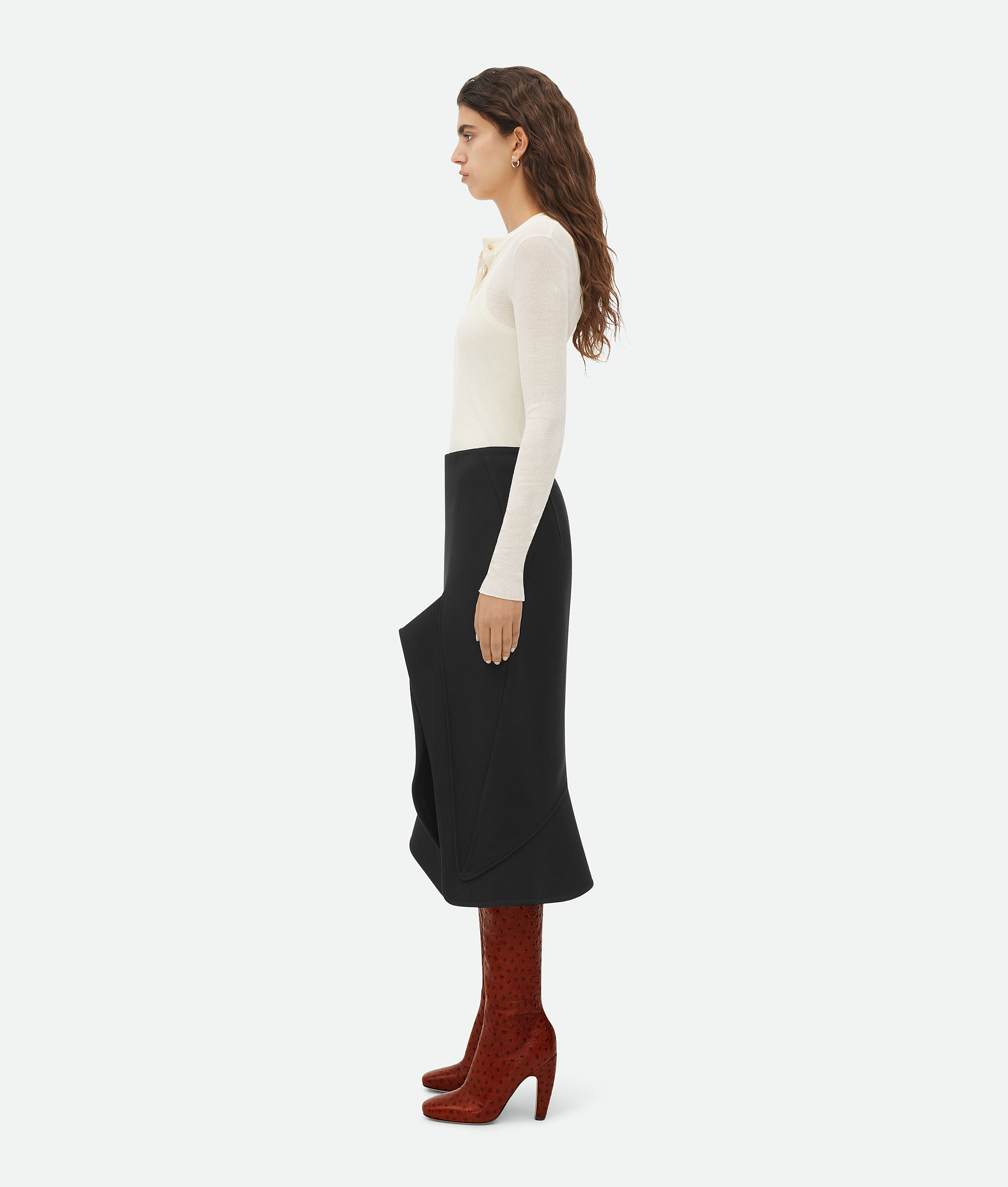 Shop Bottega Veneta Structured Cotton Midi Skirt In Black