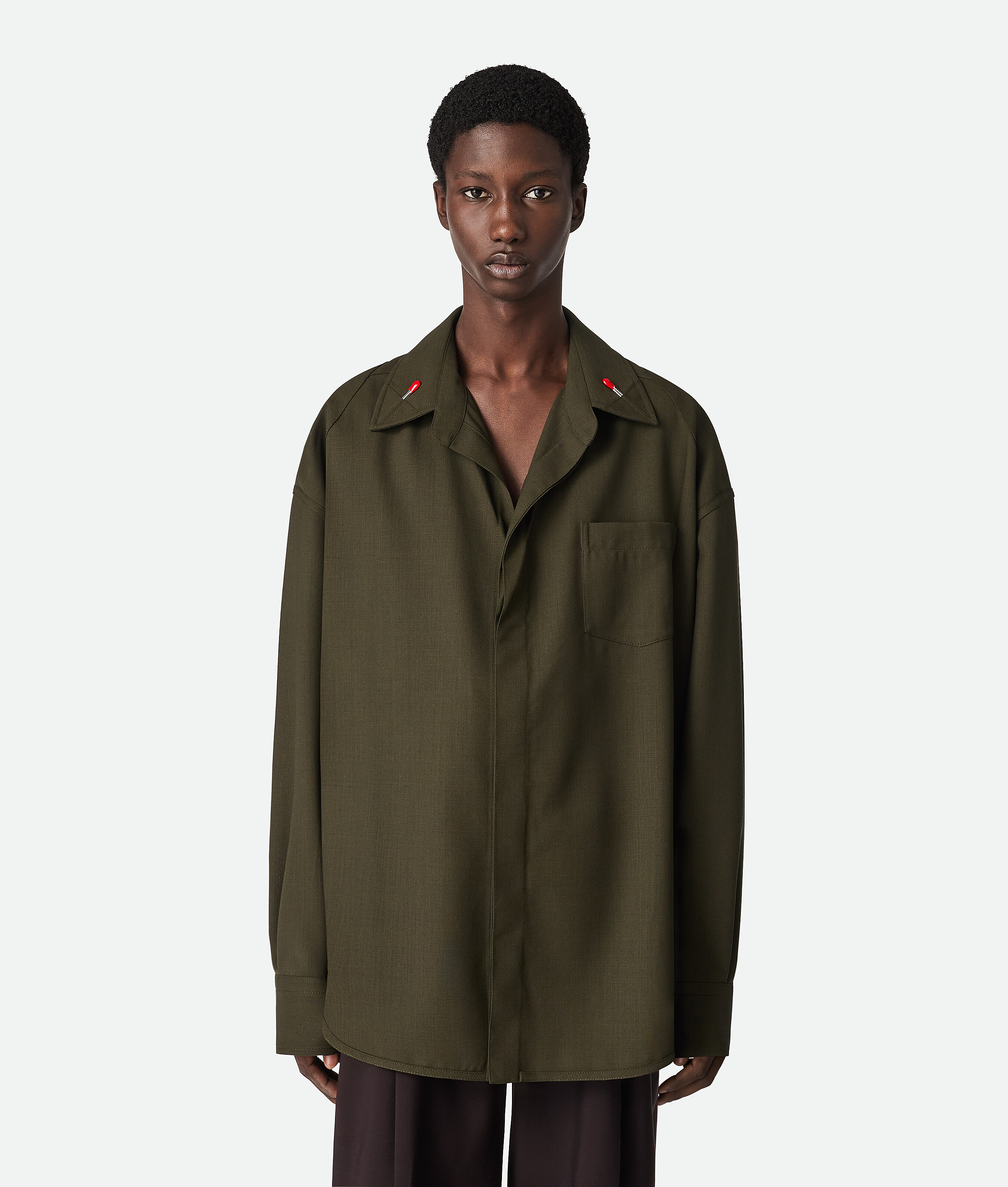 Bottega Veneta Hemd Aus Leichter Wolle In Dark Forest