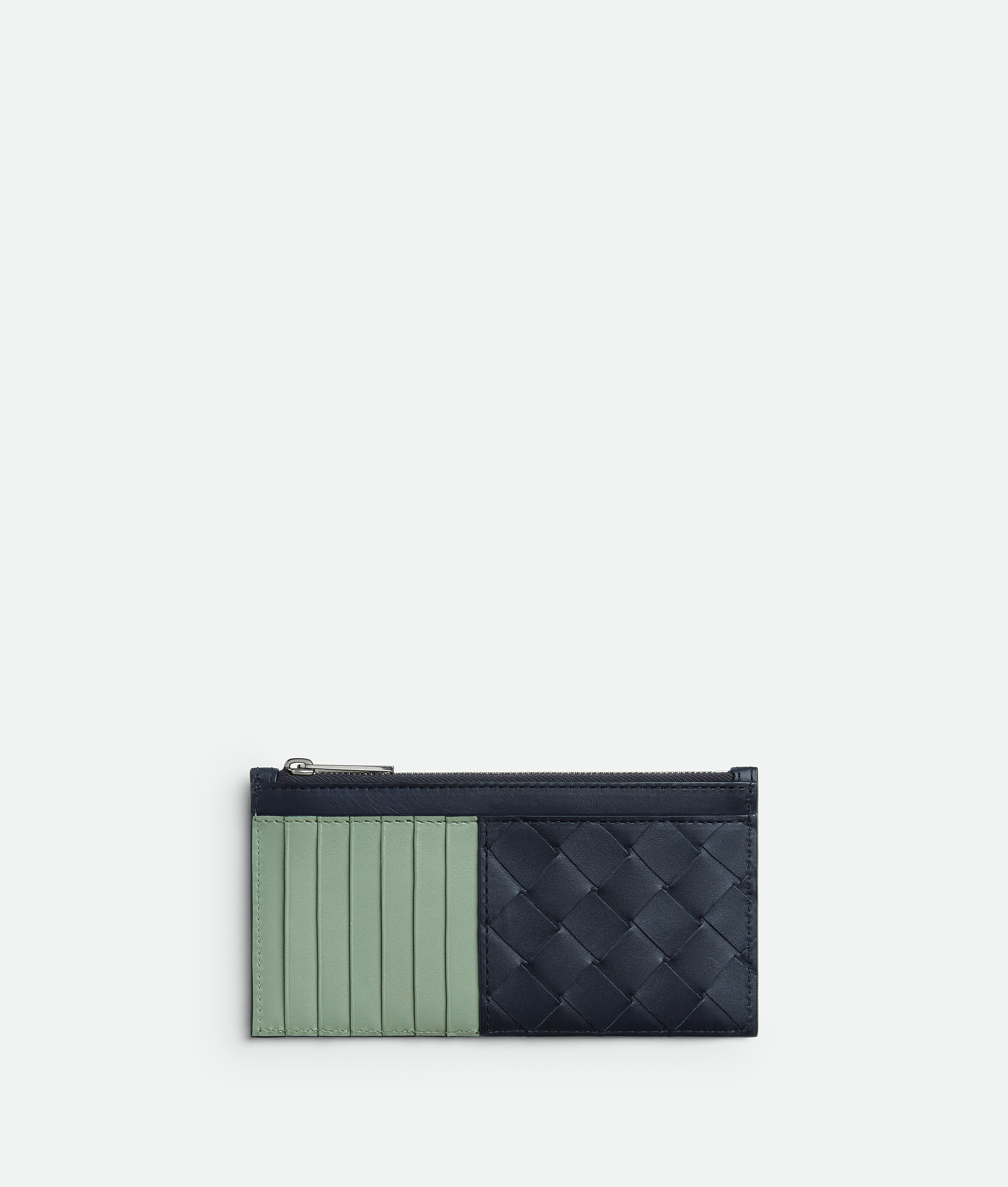 Shop Bottega Veneta Intrecciato Long Zippered Card Case In Space/new Sauge