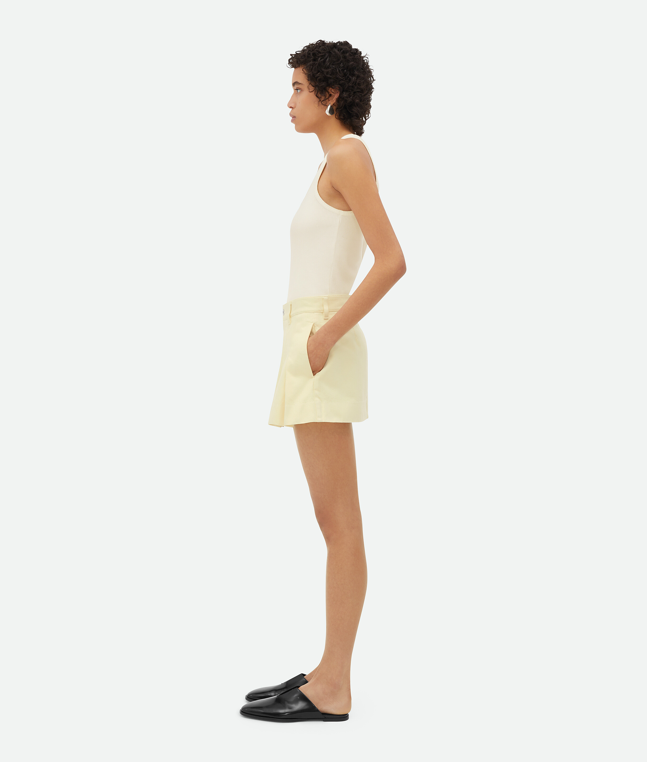 Shop Bottega Veneta Yellow Wash Denim Pleated Mini Skirt