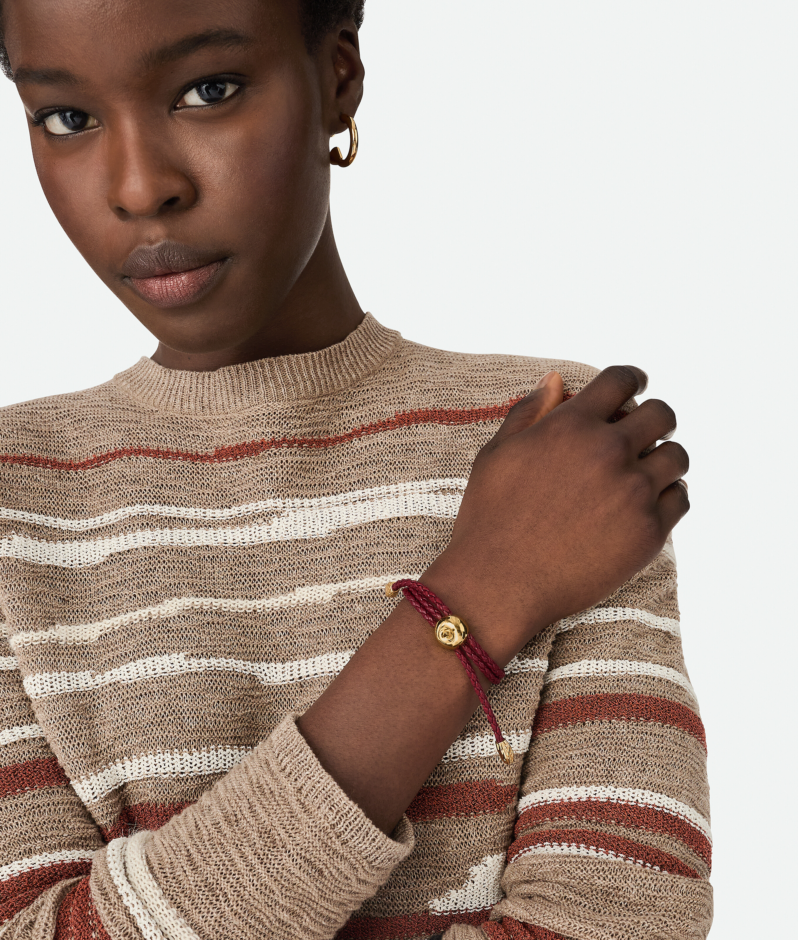 Bottega Veneta Adam Leather Bracelet - Dark Apple Candy - Woman - M