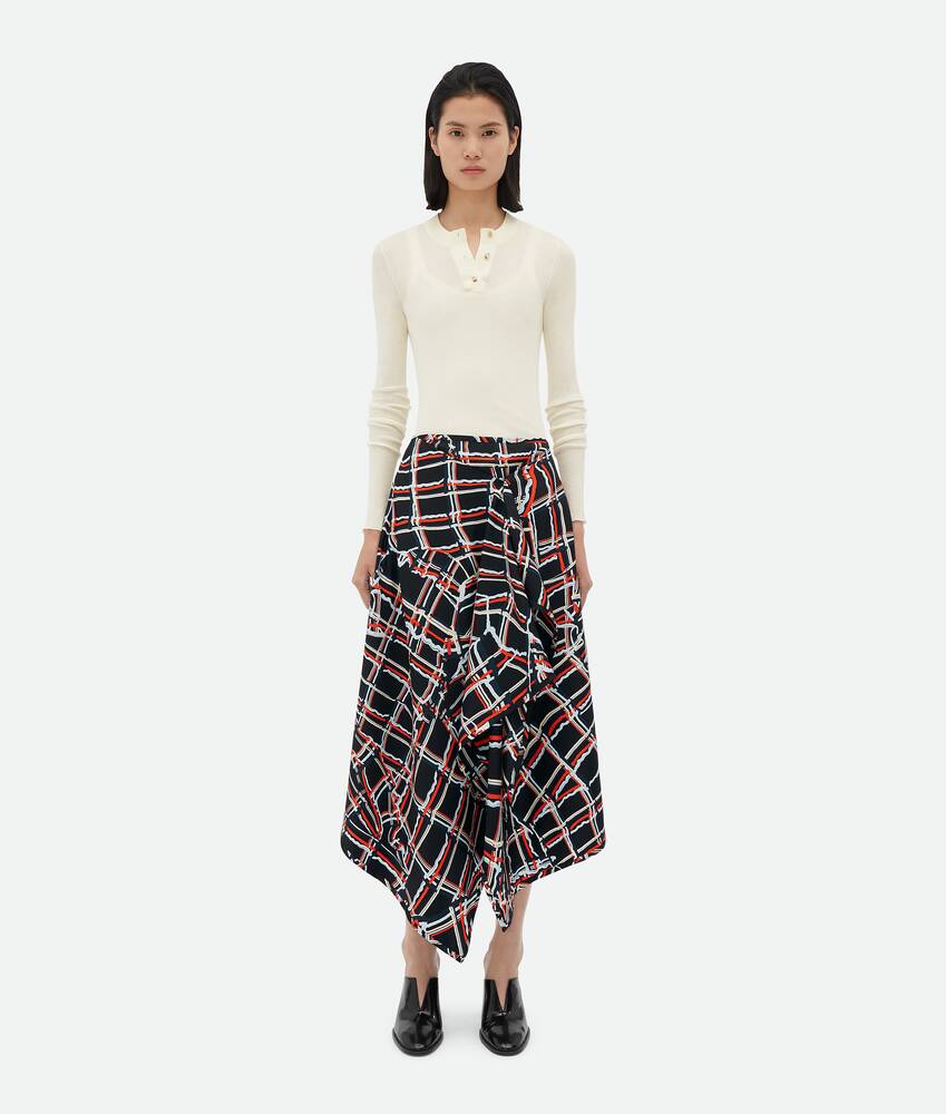 Display a large version of the product image 1 - Distorted Check Printed Silk Wrapped Skirt