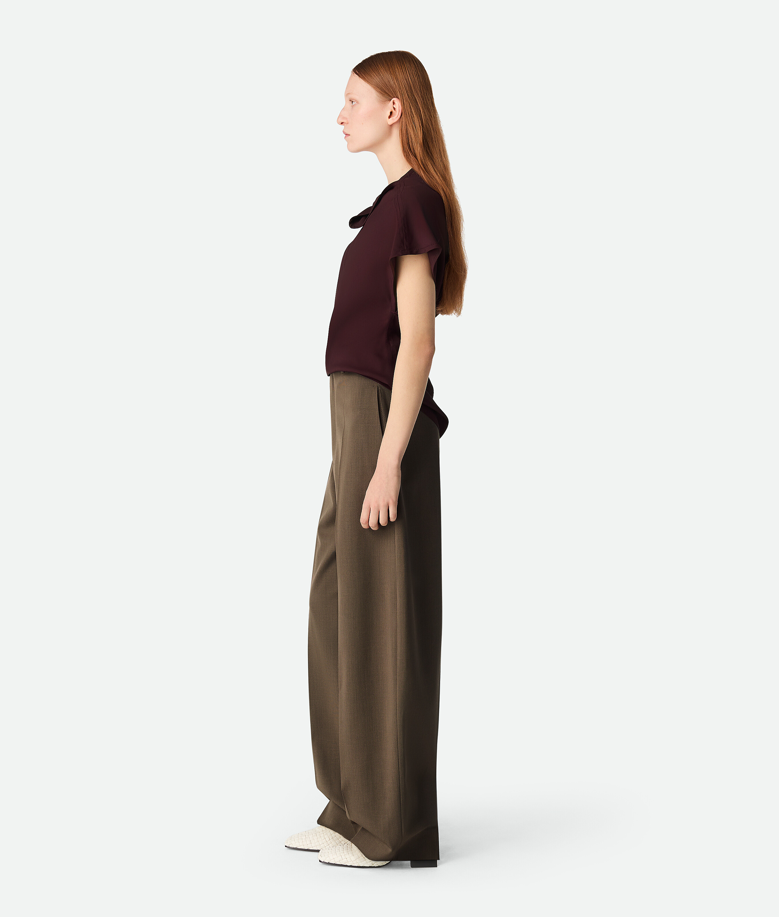 Bottega Veneta Wool Straight Trousers In Ebony/light Jute Melange