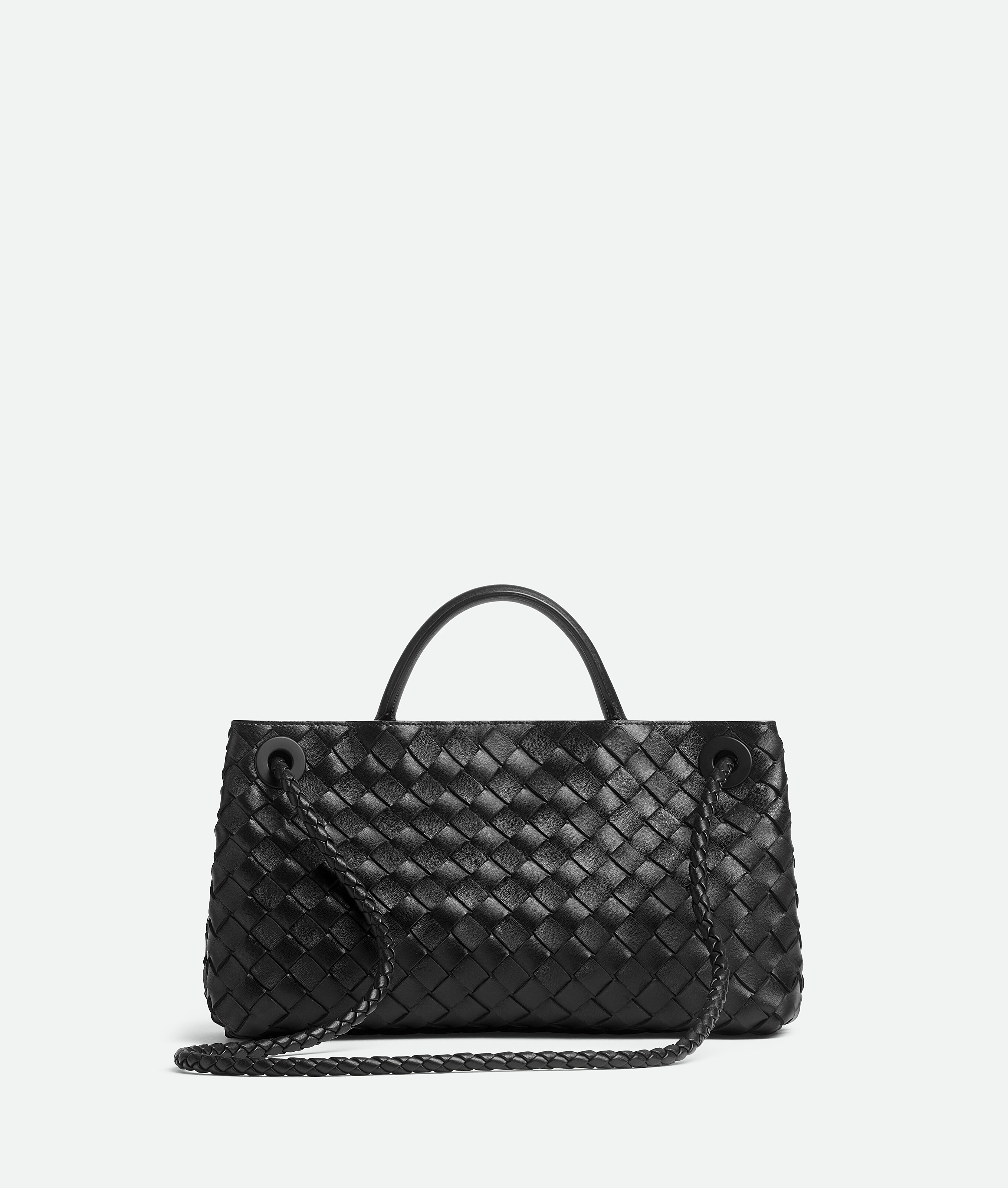 Bottega Veneta East-west Andiamo Leather Top Handle Bag In Black