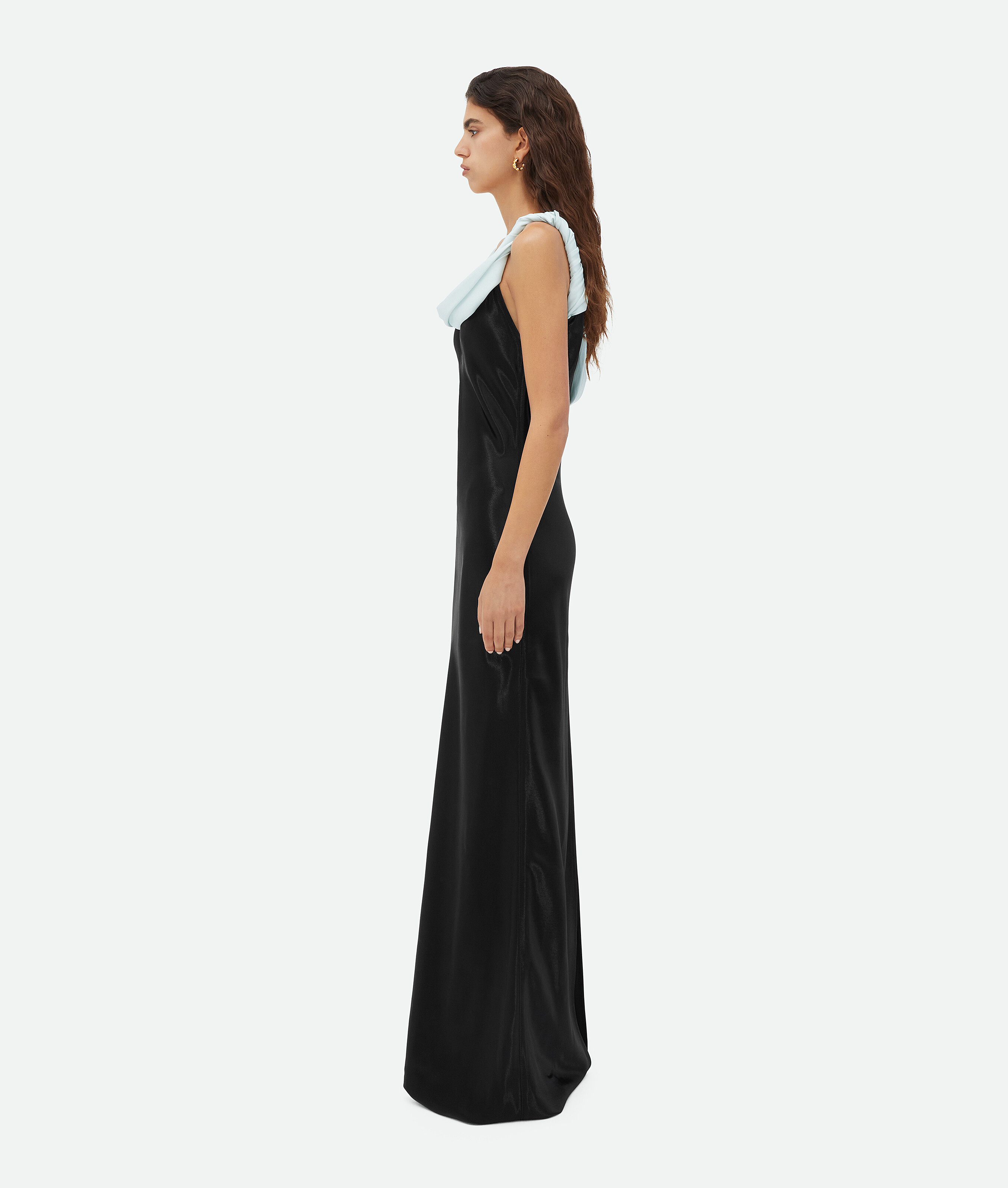 Shop Bottega Veneta Textured Satin Long Dress In Black