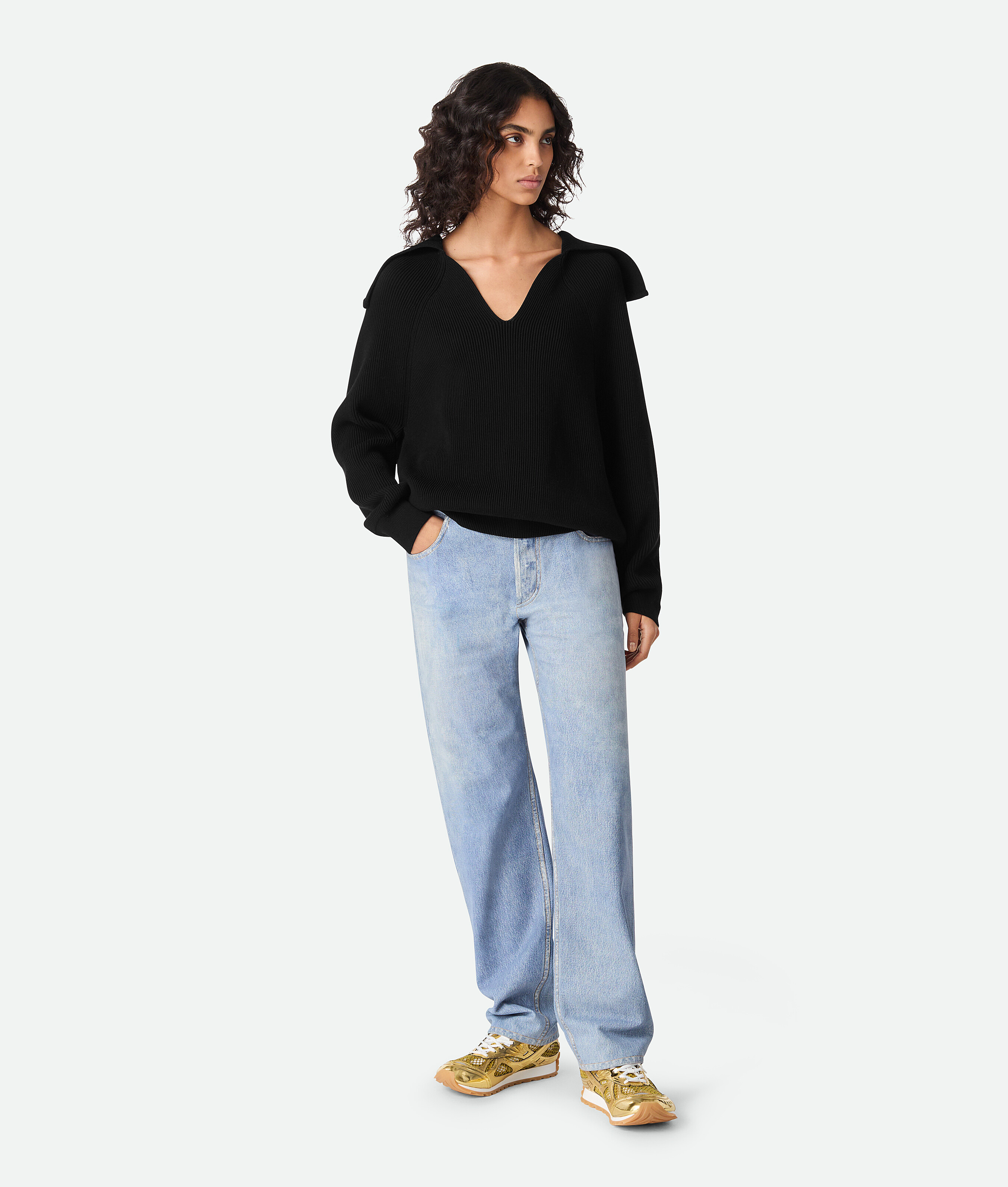 Bottega Veneta Orbit Metallic-effect Sneakers In Gold/white