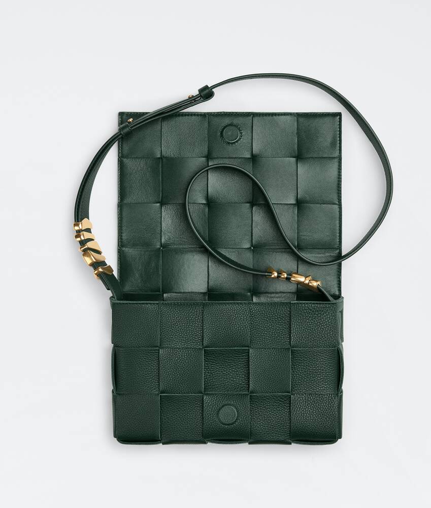 Bottega Veneta Cassette Crossbody Bag Small Intreccio Raintree in Lambskin  Leather with Gold-tone - US