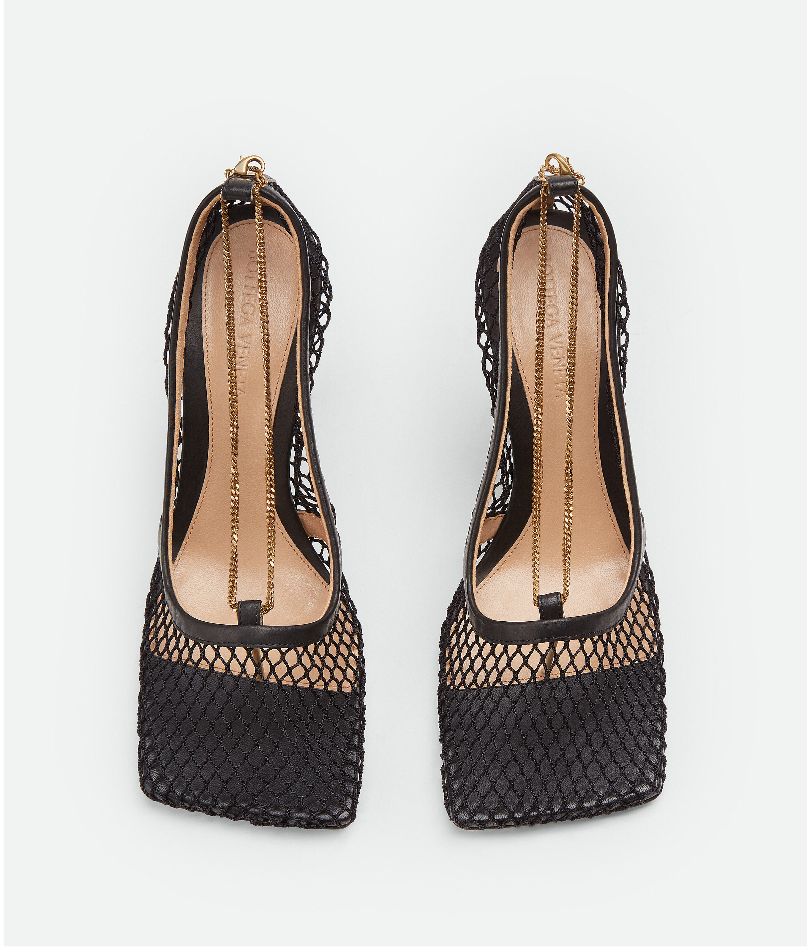 Bottega Veneta Mesh Square-toe Pumps With Chain Detail 90 Mm In Noir