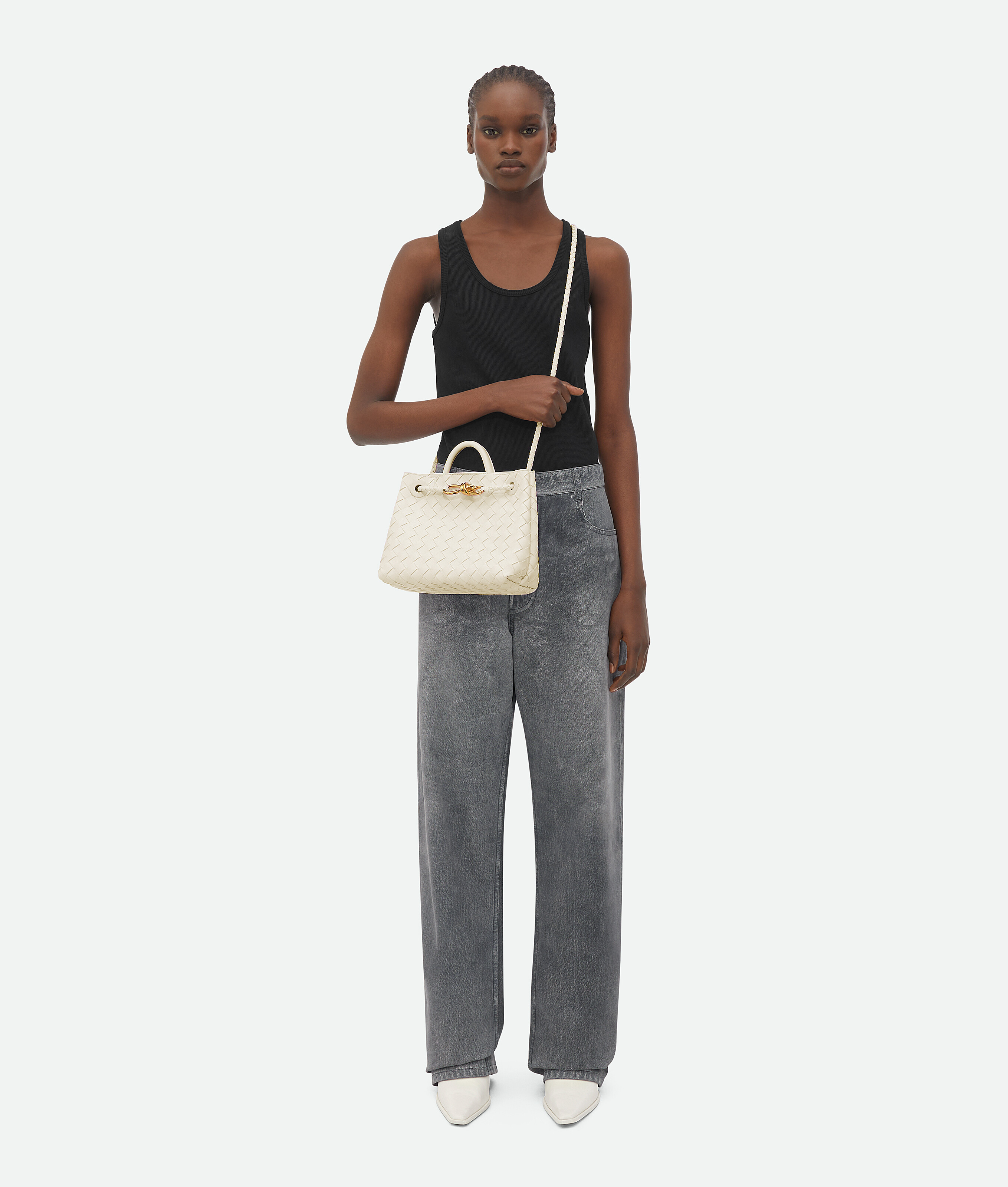 Bottega Veneta White Small Andiamo Bag In Sea Salt