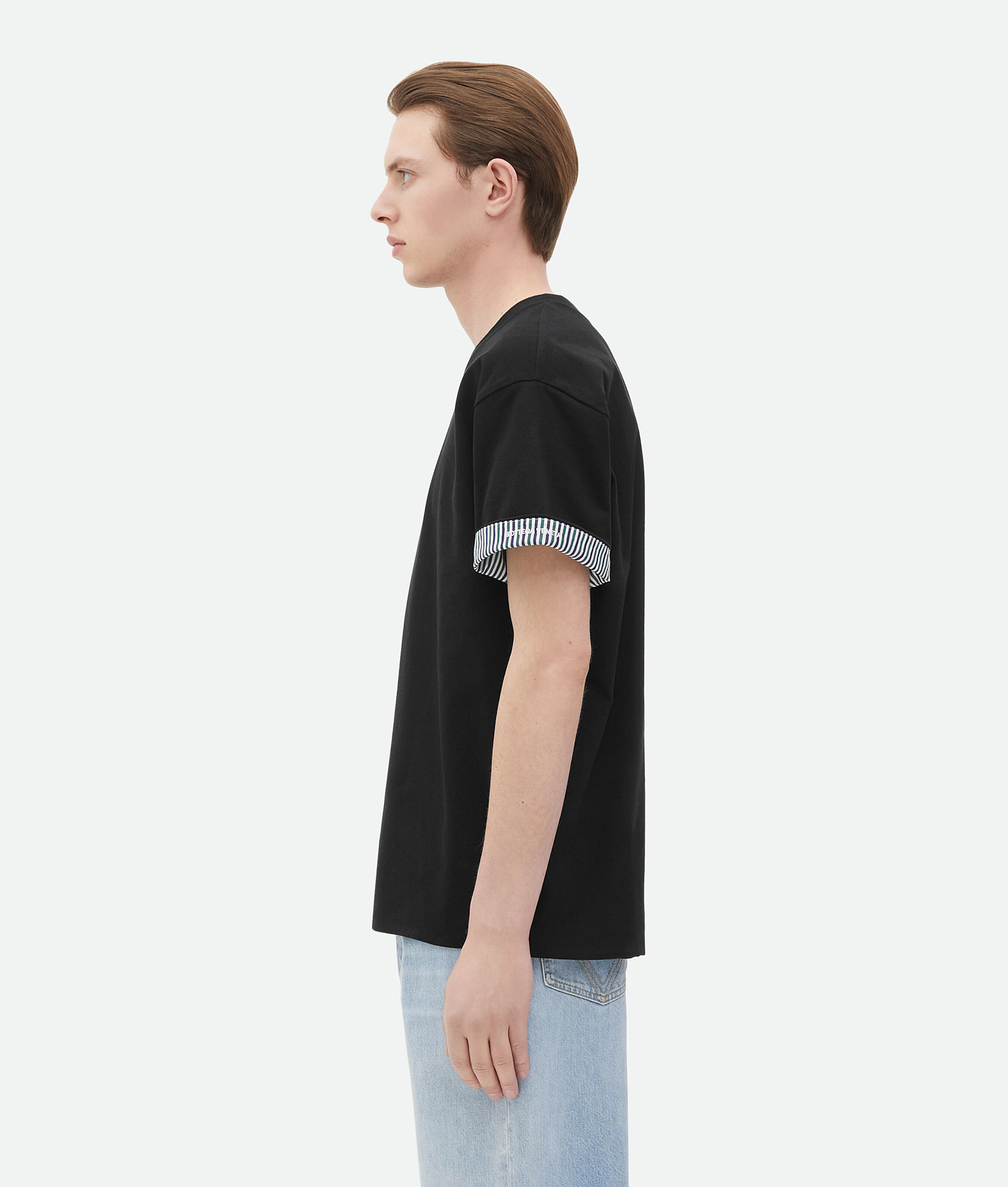 Shop Bottega Veneta Doppellagiges Gestreiftes T-shirt Aus Baumwolle In Black