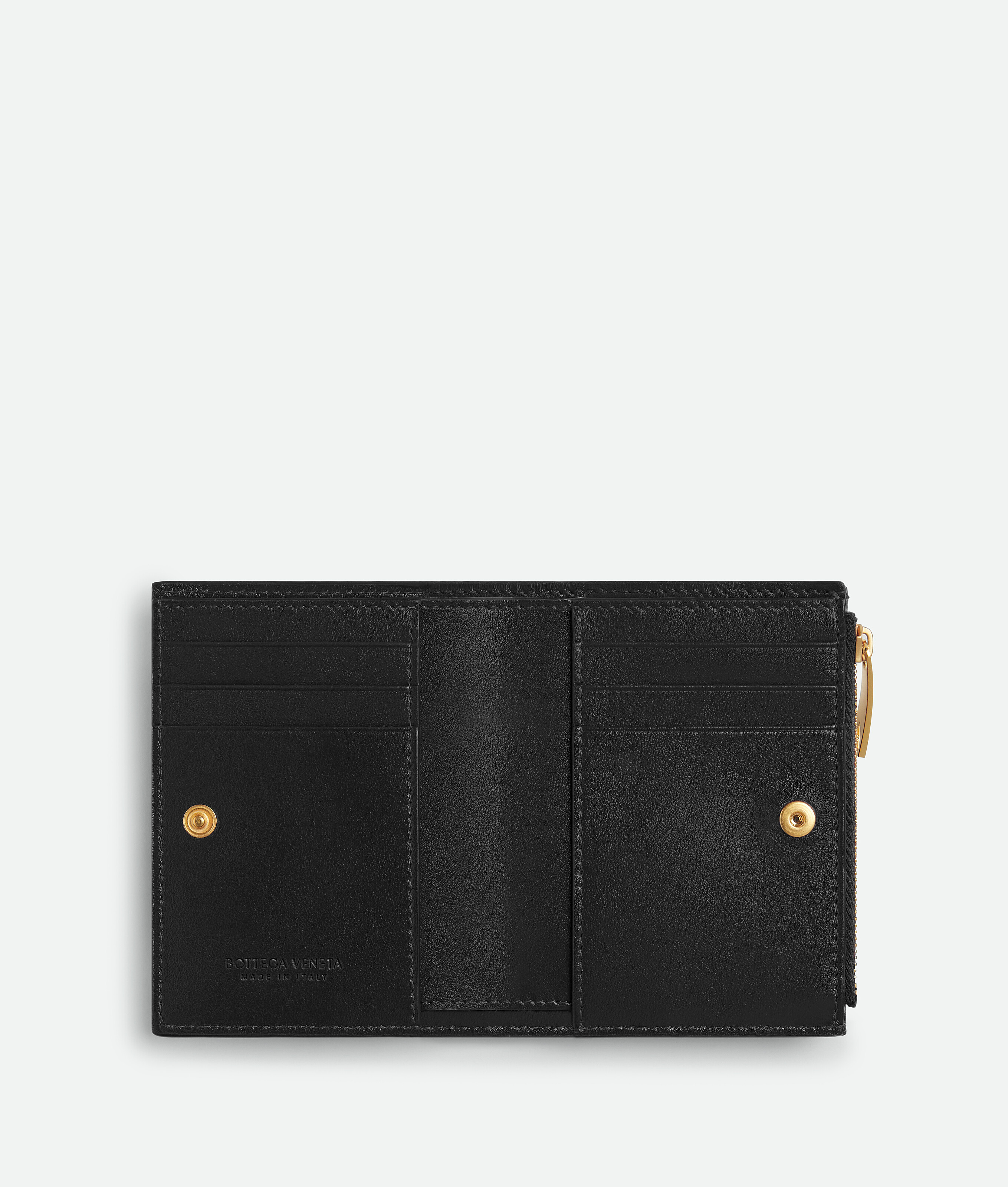 Bottega Veneta `small Intrecciato Bi-fold Zip Wallet` In Black