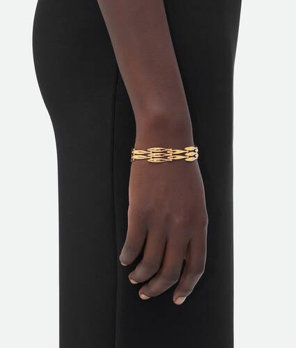 Auth BOTTEGA VENETA Intrecciato Bracelet Gold/Black Leather - e51632a
