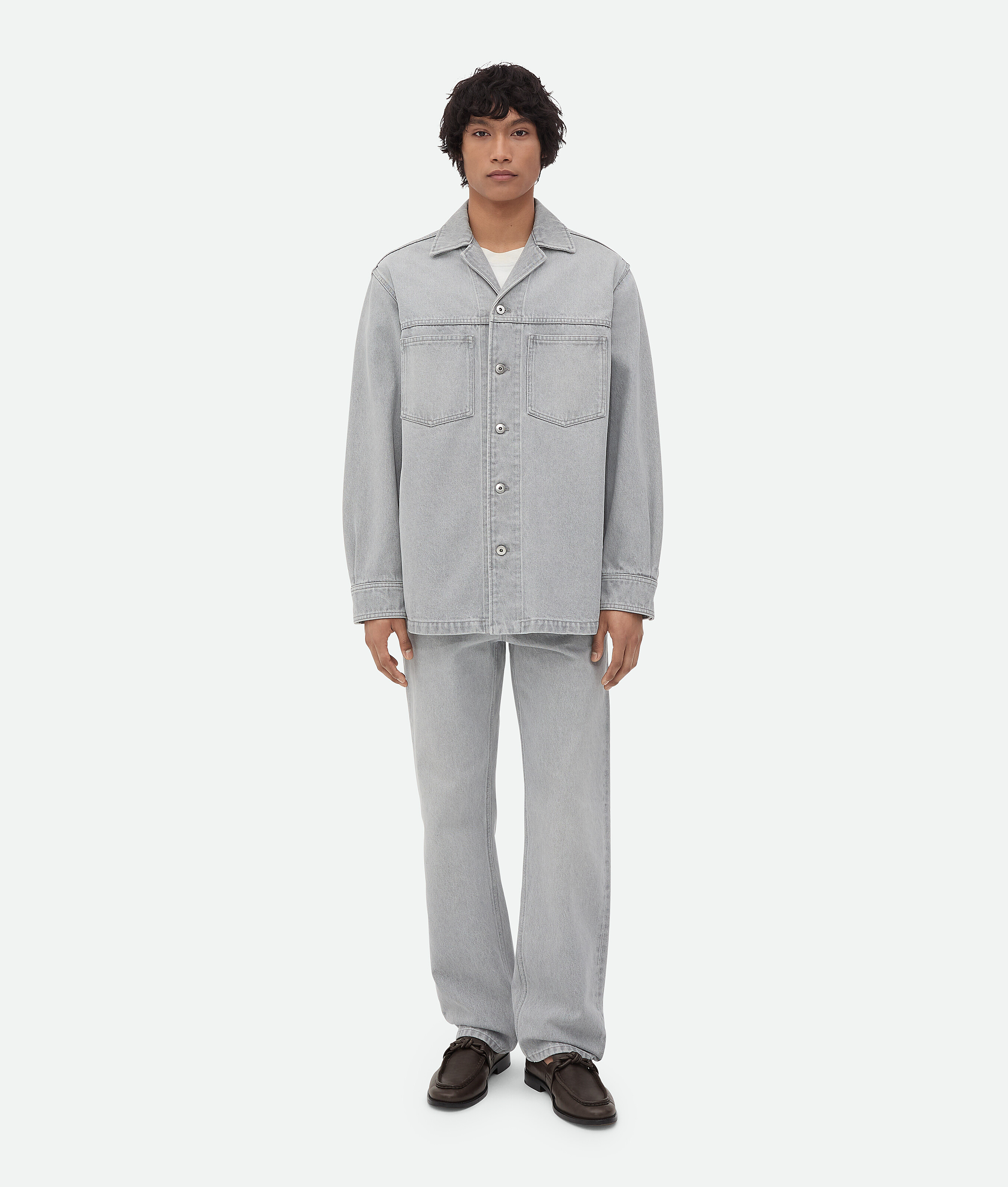 Bottega Veneta Light Grey Washed Denim Shirt In Multicolor