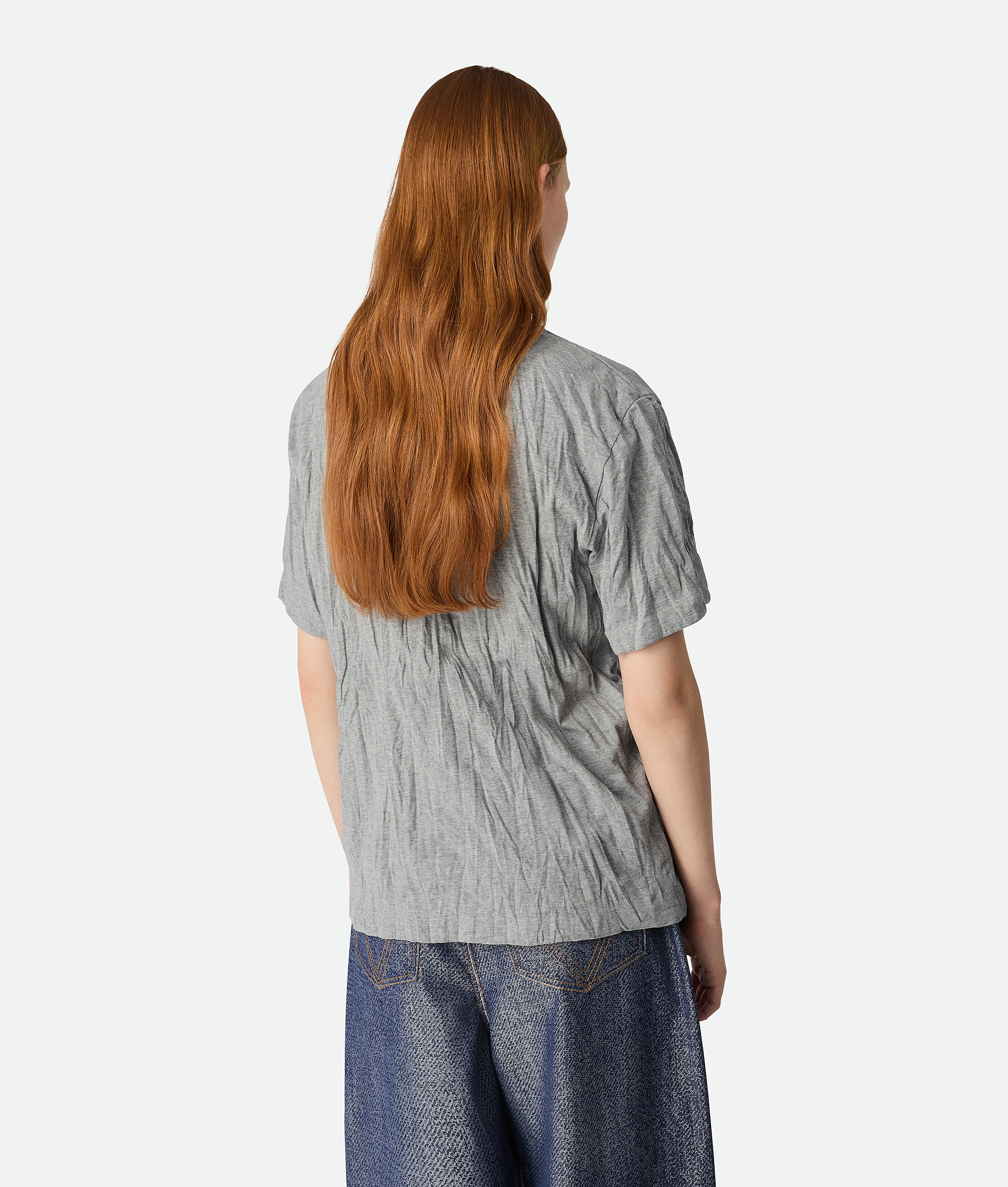 Bottega Veneta Bedrucktes T-shirt Mit Crushed-effekt Aus Baumwolljersey In Light Grey Melange