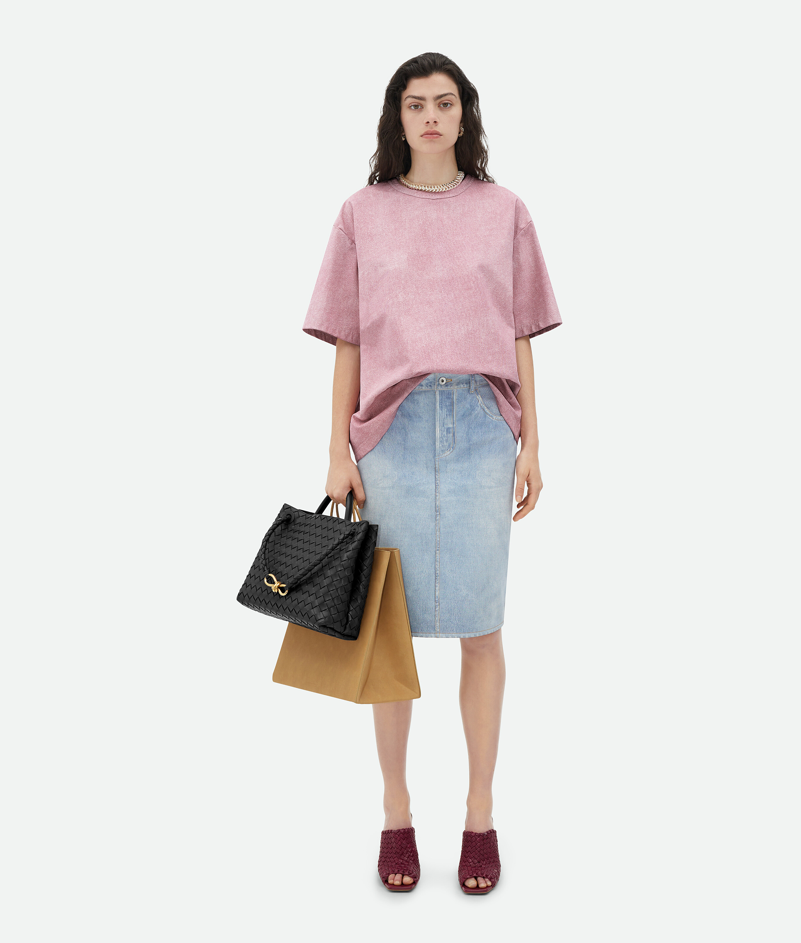 Bottega Veneta Printed Leather Relaxed Jersey T-shirt In Pink