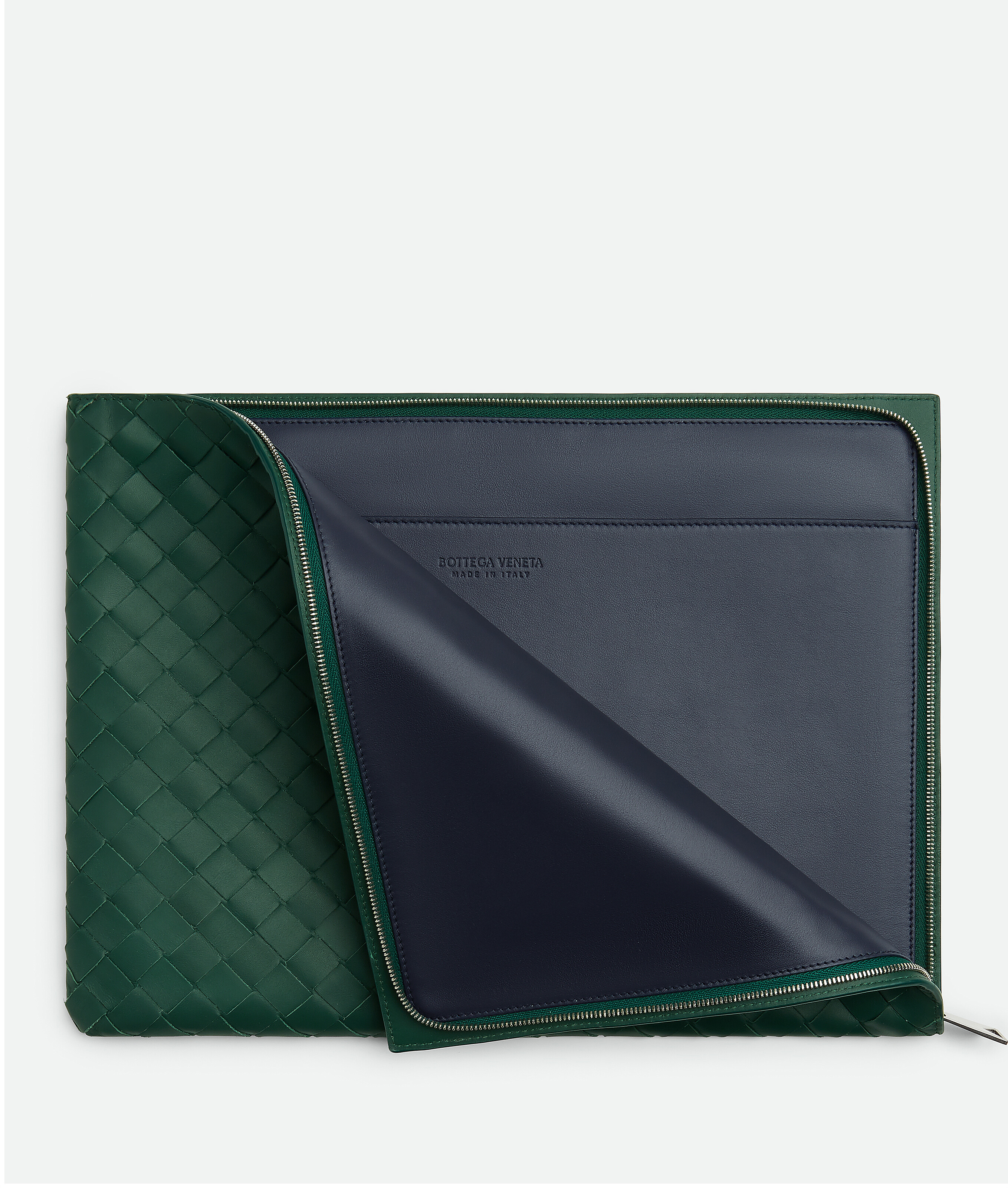 Shop Bottega Veneta Intrecciato Half Zip Pouch In Green