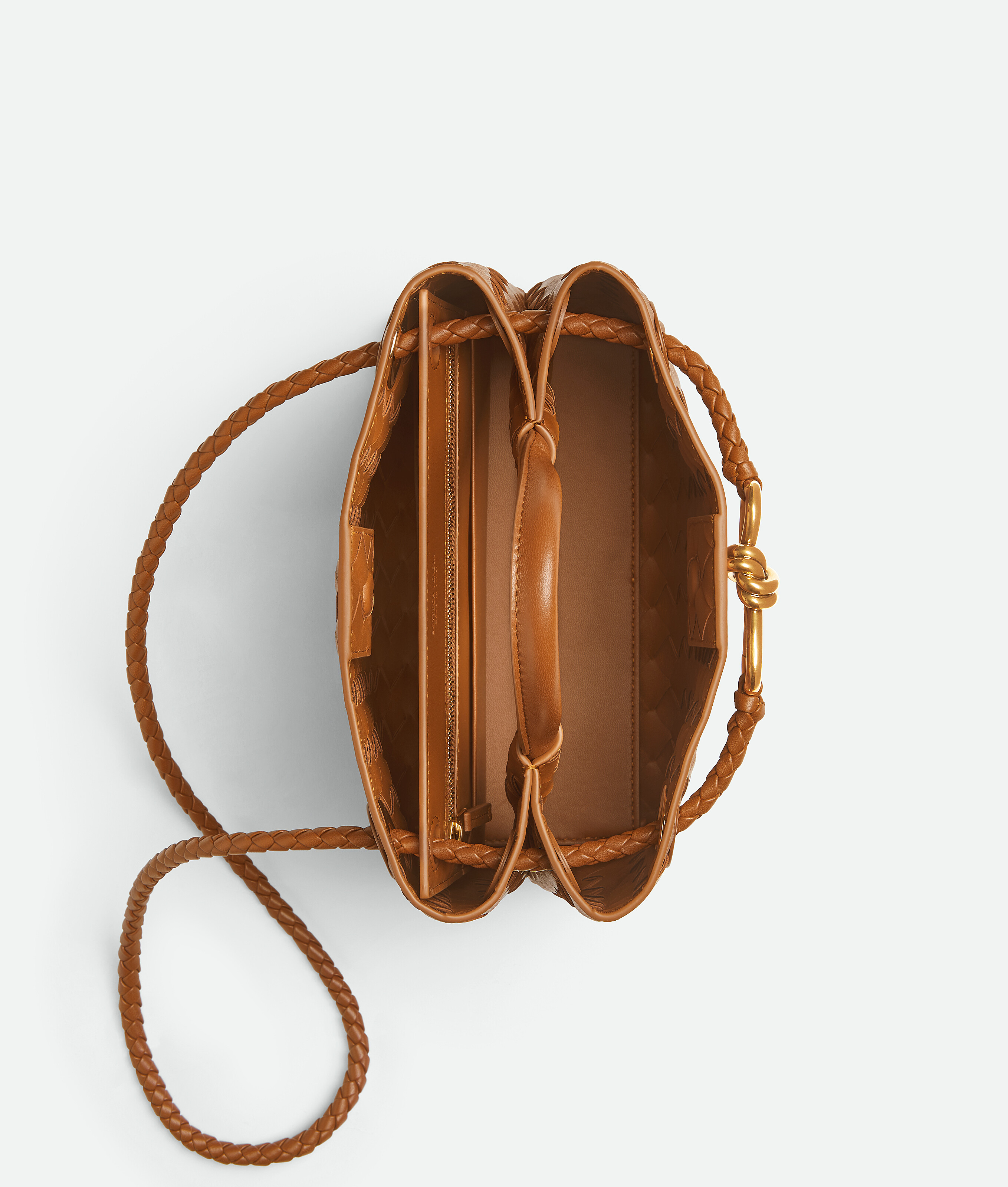 Bottega Veneta Andiamo Intrecciato Woven Leather Small Shoulder Bag In Brown