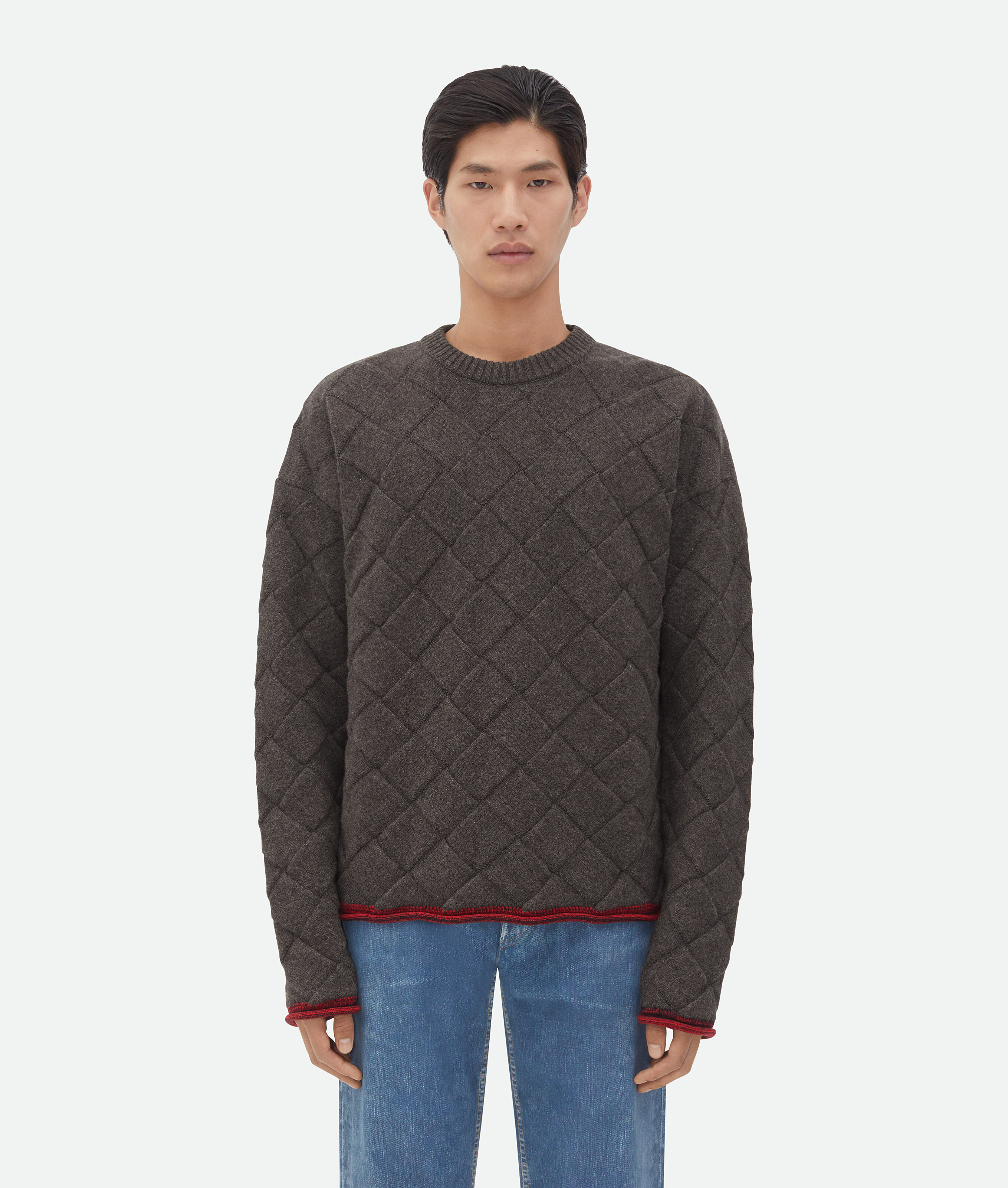 Shop Bottega Veneta Pullover Aus Intreccio Wolle In Grey