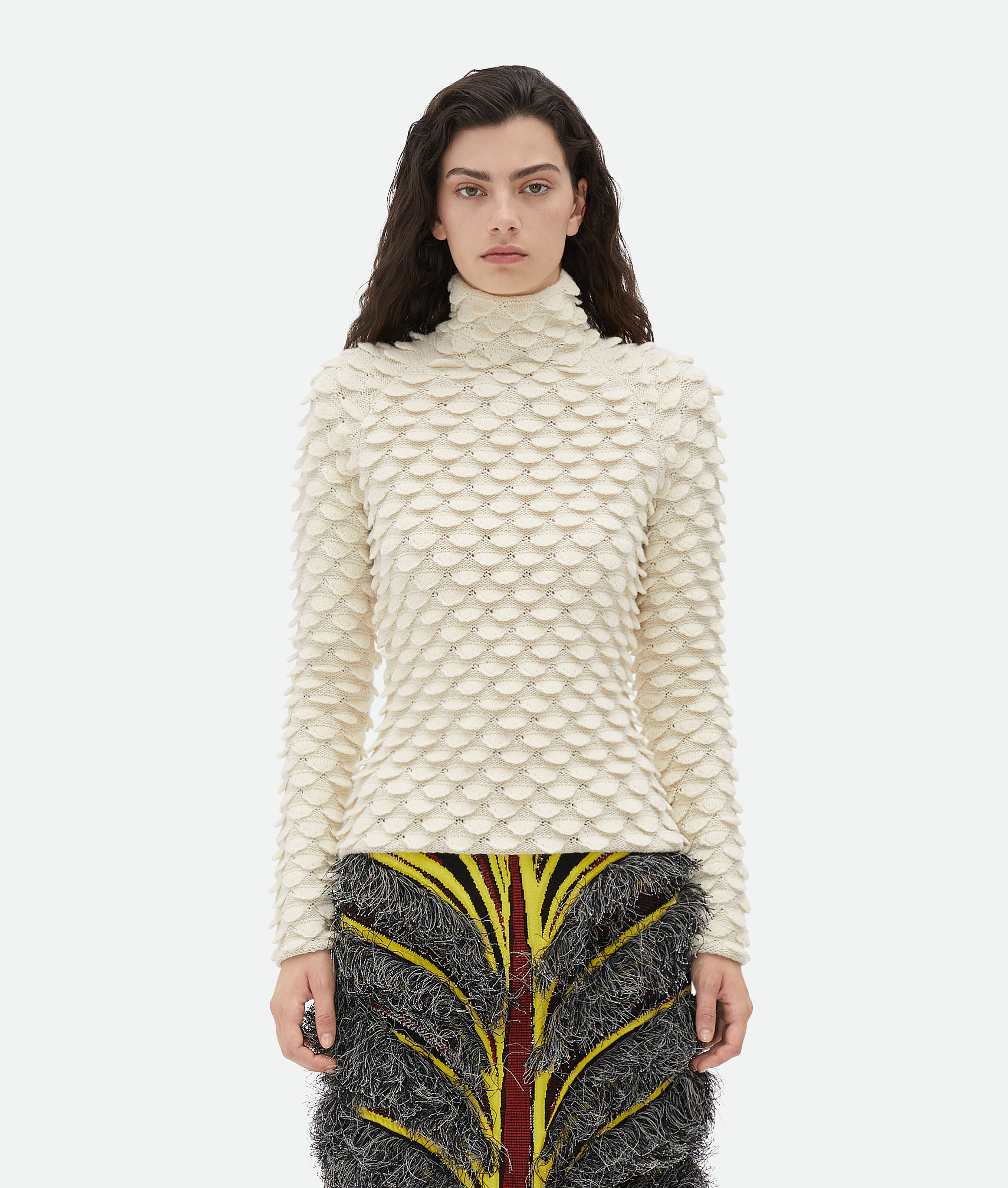 Bottega Veneta® Women's Fish Scale Wool Sweater in Dove. Shop online now.