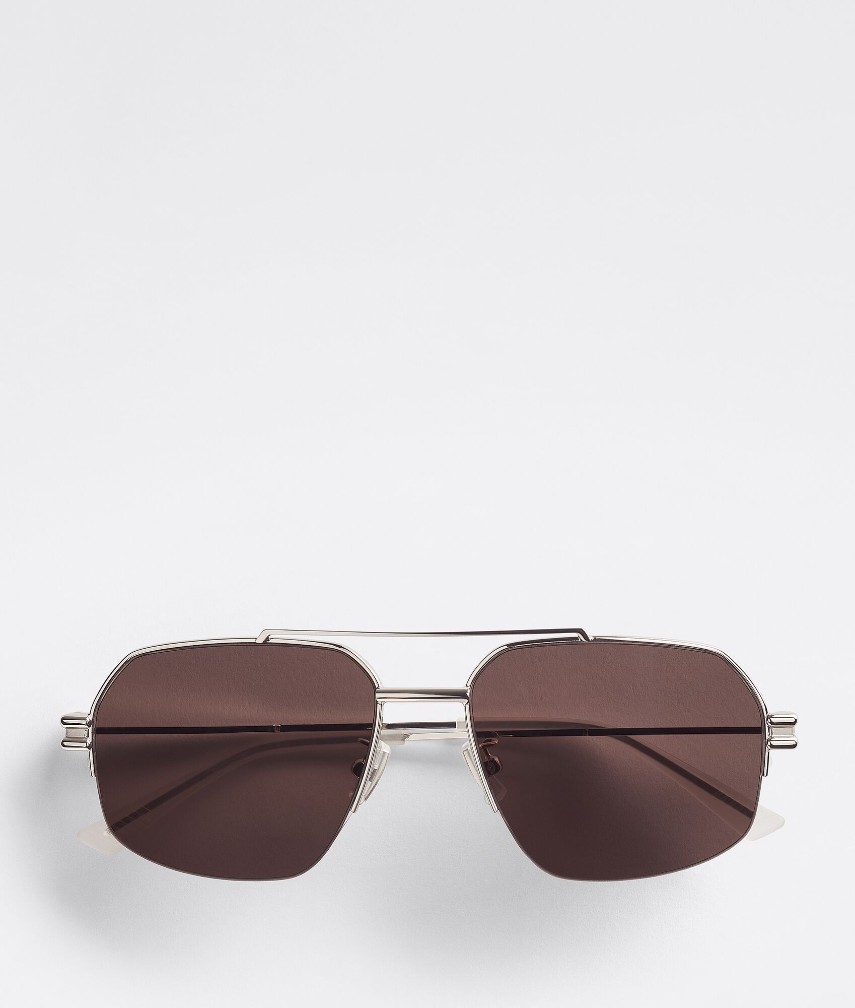 Bottega Bond Metal HalfRim Aviator Sunglasses in Silver. Shop online now.